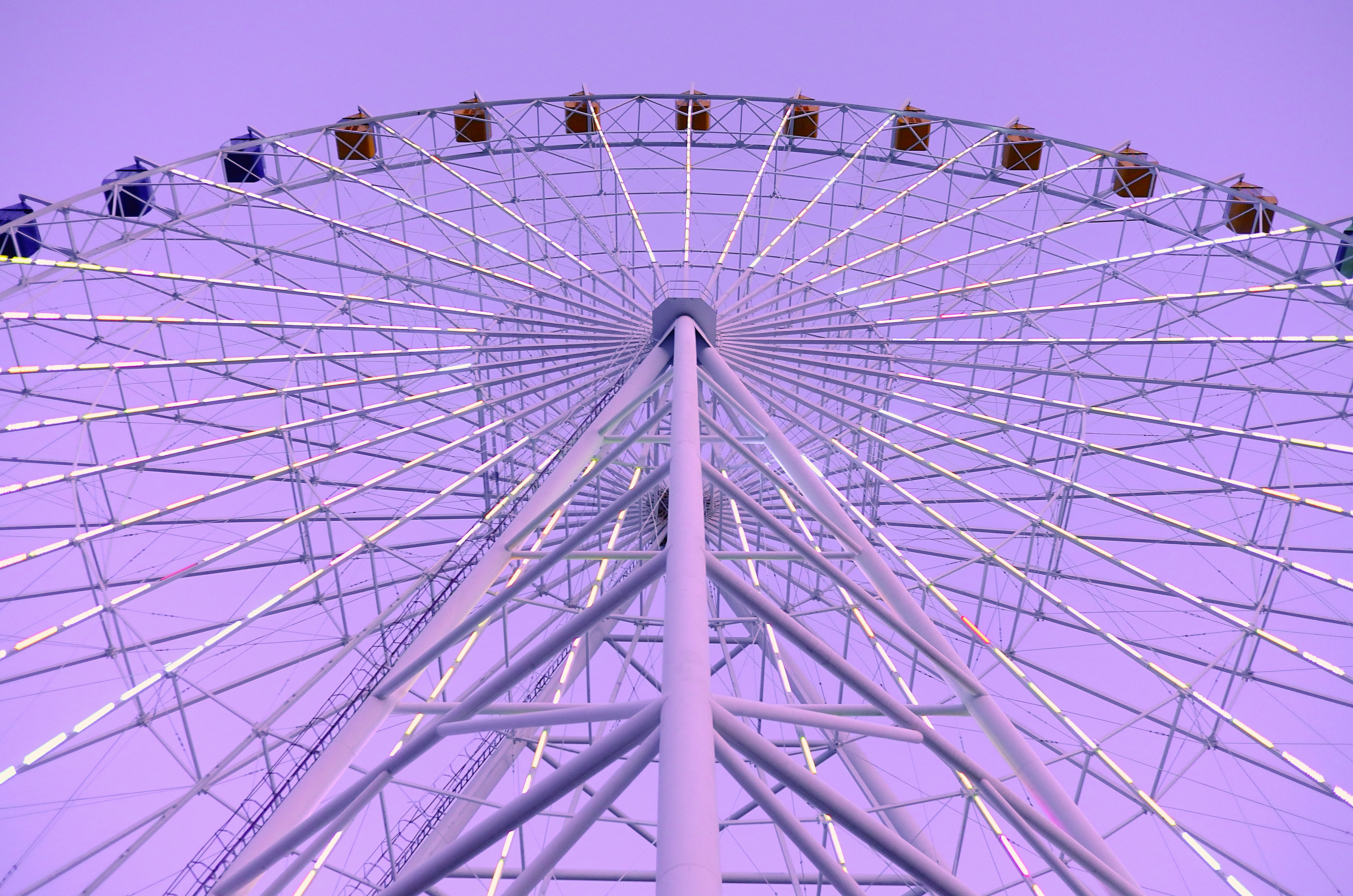 sky, purple, directly below, metal, no people, 4K, pavelfertikh, clear sky, arts culture and entertainment, amusement park, leisure activity, amusement park ride, HD Wallpaper