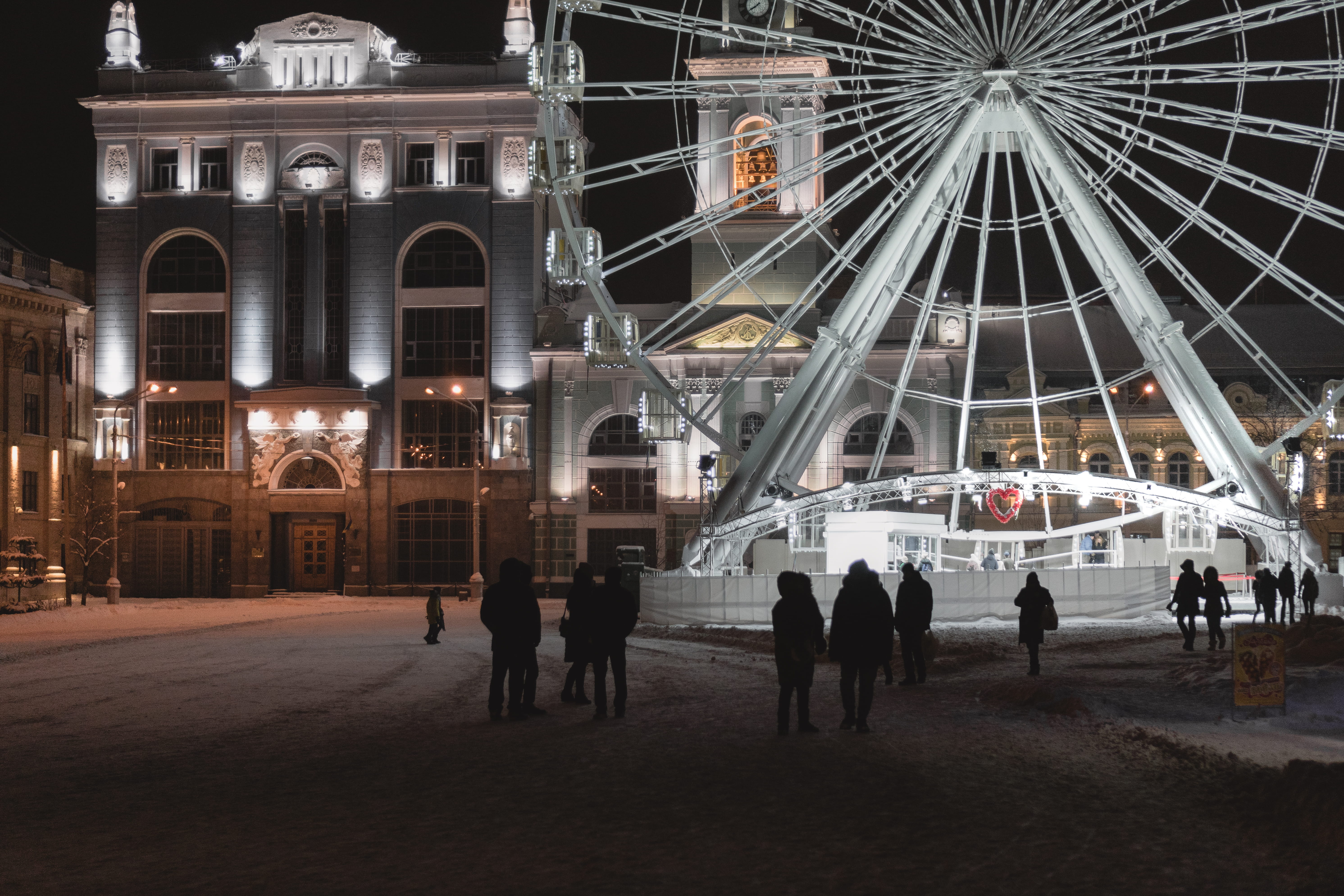 kyiv, building exterior, architecture, lifestyles, ukraine, building, group of people, illuminated, travel destinations, women, real people, ferris, ferriswheel, HD Wallpaper
