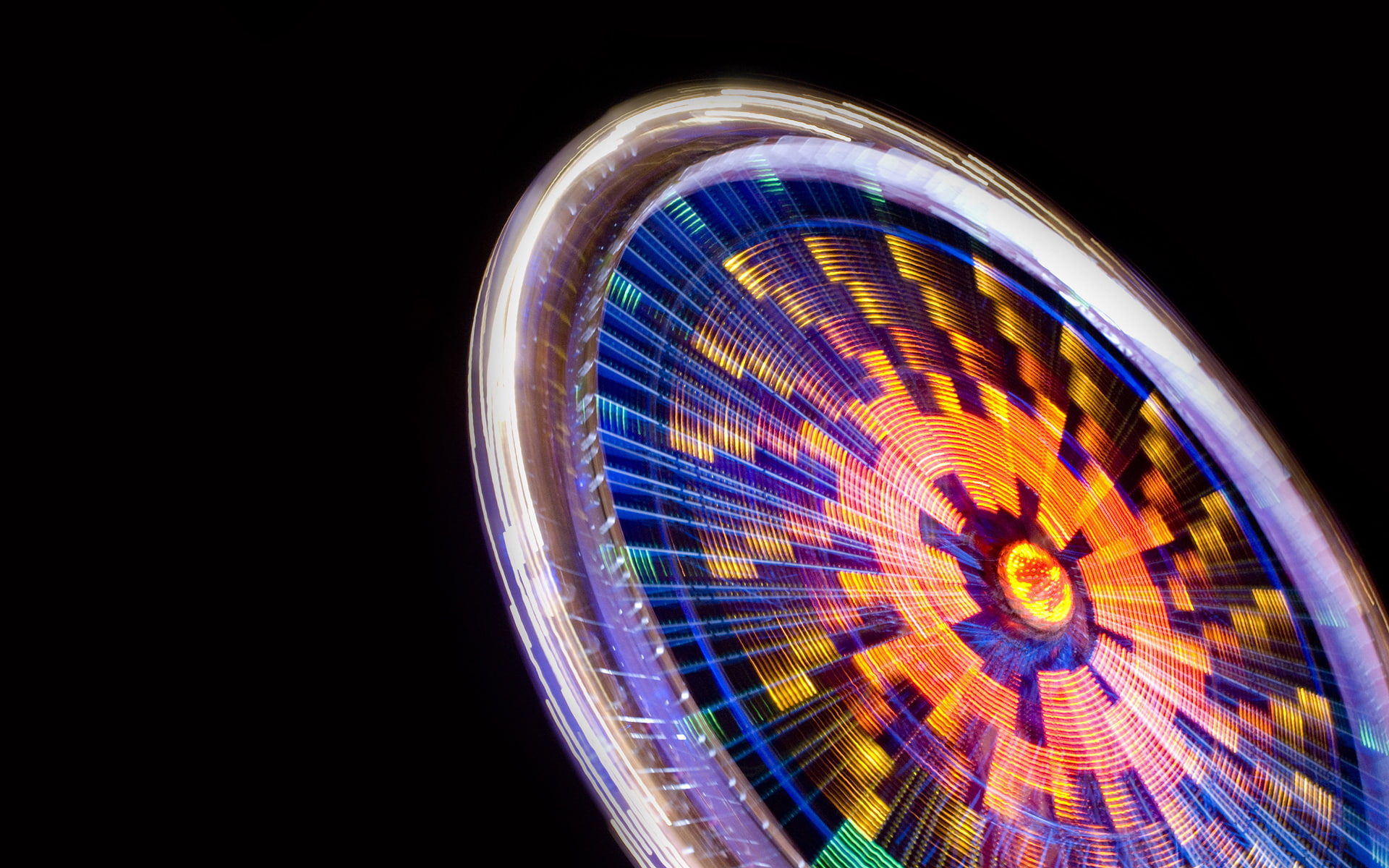 carnival, fairs, black background, longexposure, wheel, illuminated, long exposure, 1080P, amusement park, ferriswheels, arts culture and entertainment, HD Wallpaper