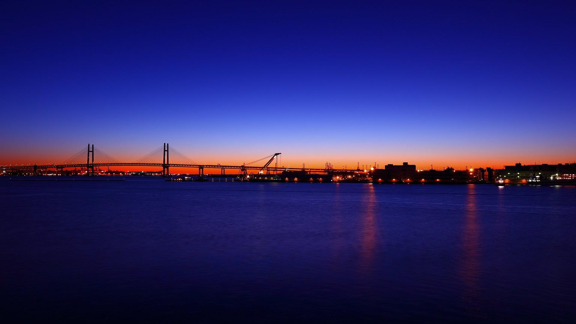 yokohama, bay, port, golden, gate, nature and landscapes, dusk, 1080P, bridge, HD Wallpaper
