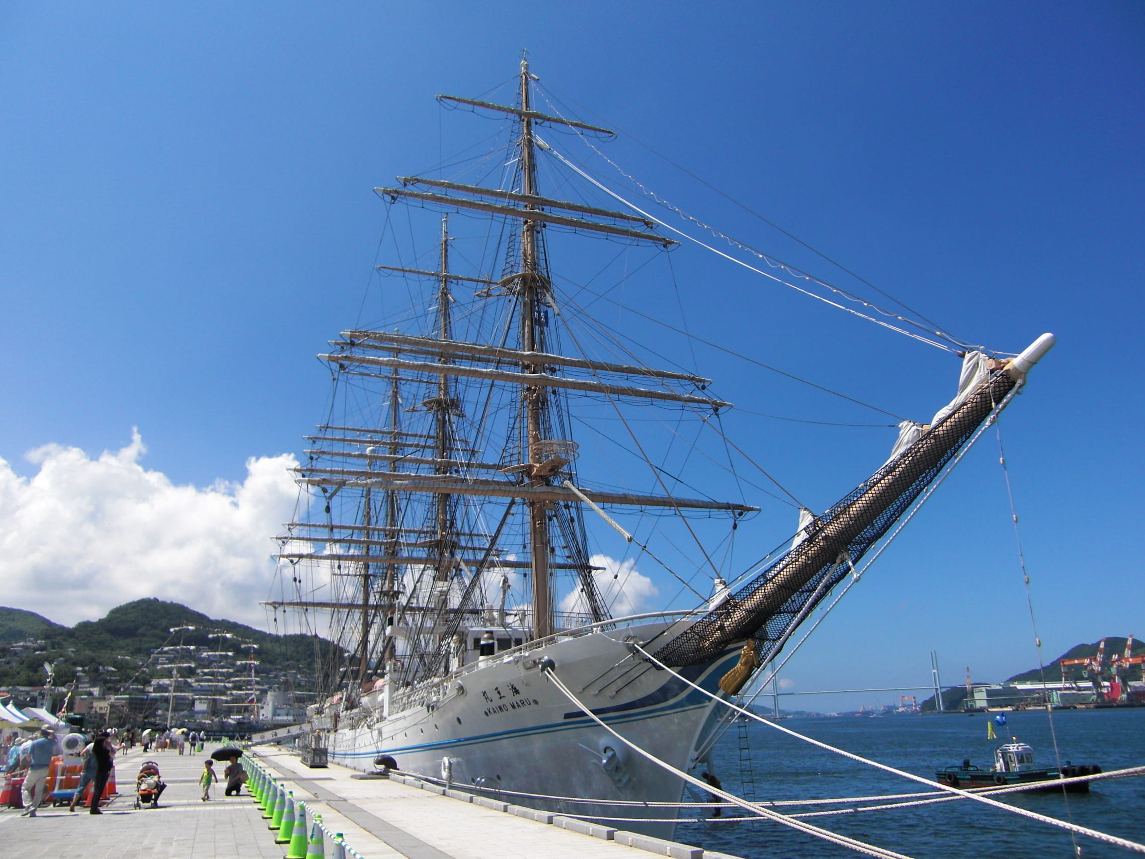 water, Port, outdoors, nature, nagasaki port, 1080P, sky, incidental people, sailing, day, nautical Vessel, transportation, mast, ship, Nagasaki, travel, HD Wallpaper