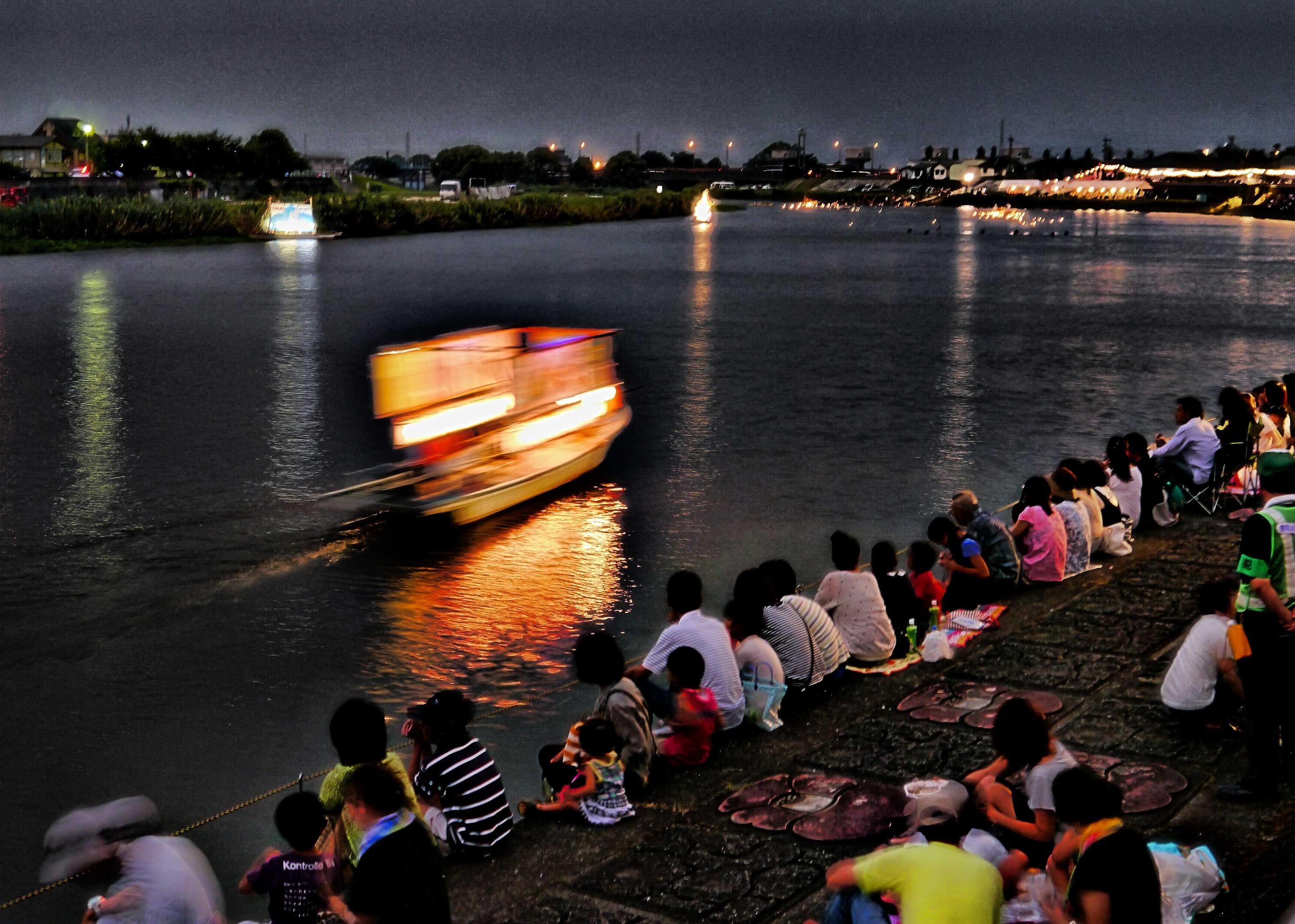 night, men, japan, tradition, real people, water, high angle view, looking at view, summer, outdoors, architecture, transportation, nagasaki, festival, HD Wallpaper