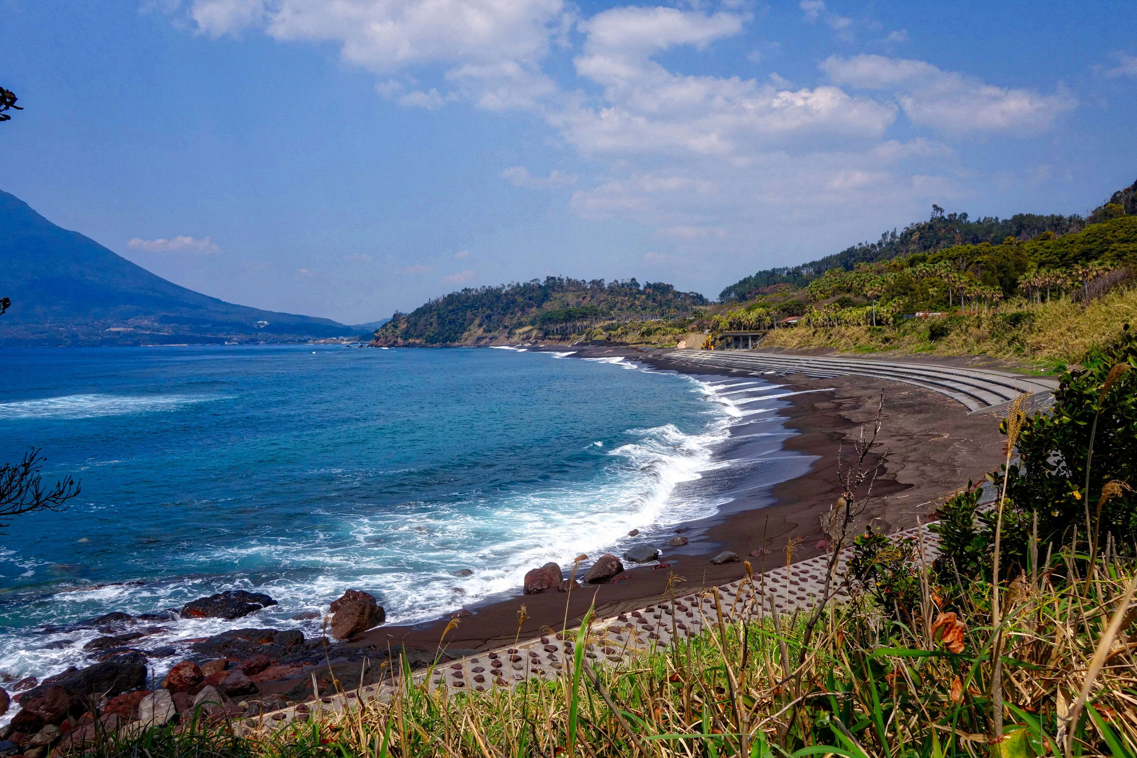 water, mountain, day, motion, bay, nagasaki hana kagoshima prefecture, sky, rock, scenics - nature, 4K, land, beach, cloud - sky, tranquility, sea, aquatic sport, HD Wallpaper