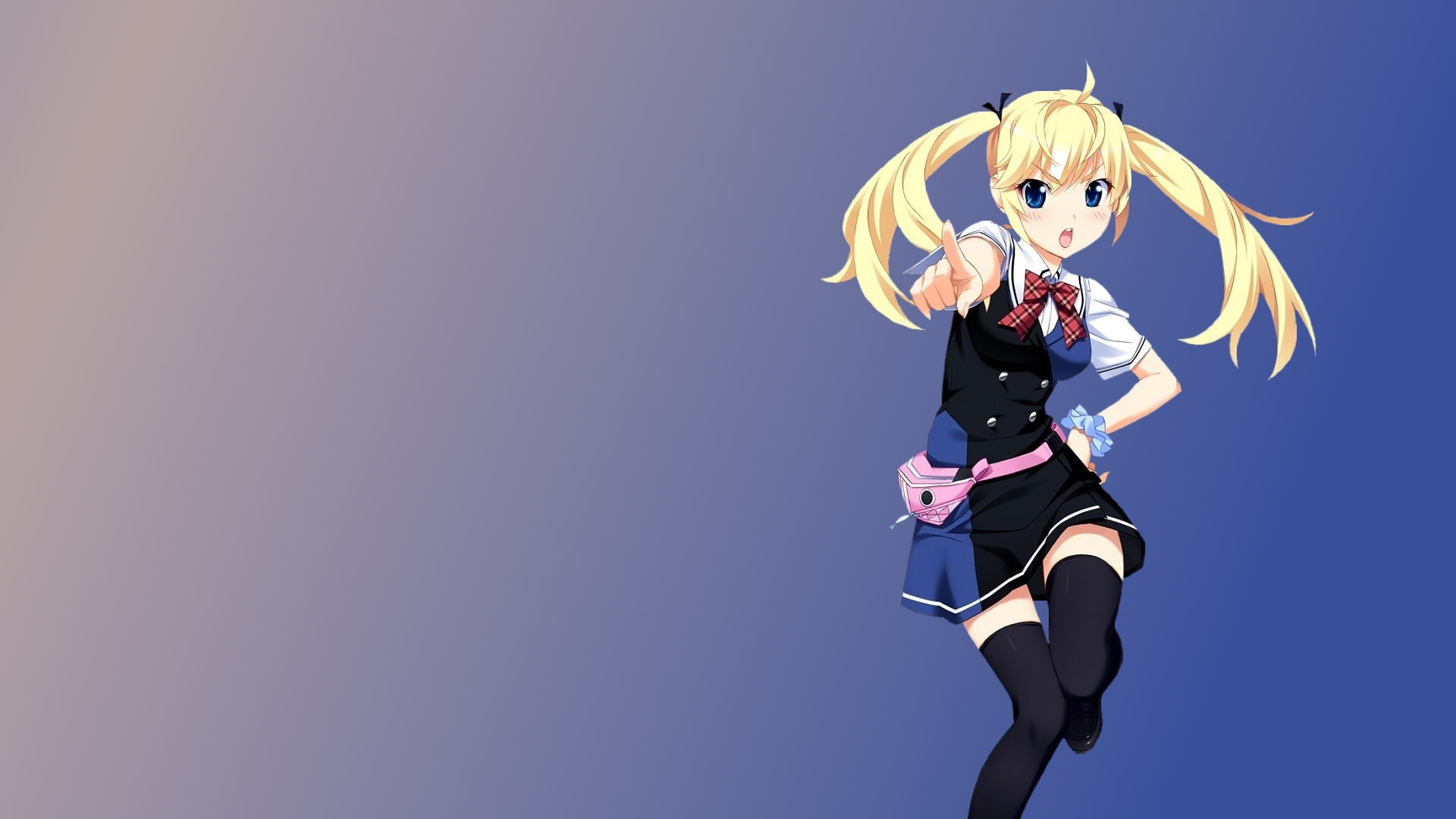 emotion, human arm, grisaia no kajitsu, sky, women, twintails, one person, copy space, beautiful woman, adult, 1080P, blond hair, full length, young adult, HD Wallpaper