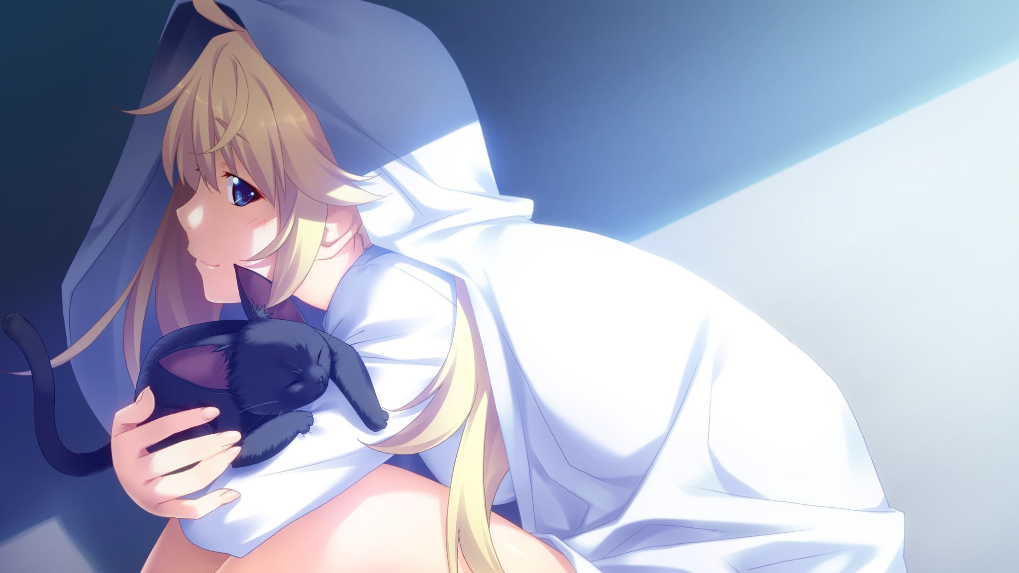Matsushima Michiru, twintails, Visual Novel, cat, Blonde, Grisaia No Kajitsu, 1080P, Anime Girls, Manga, anime, HD Wallpaper
