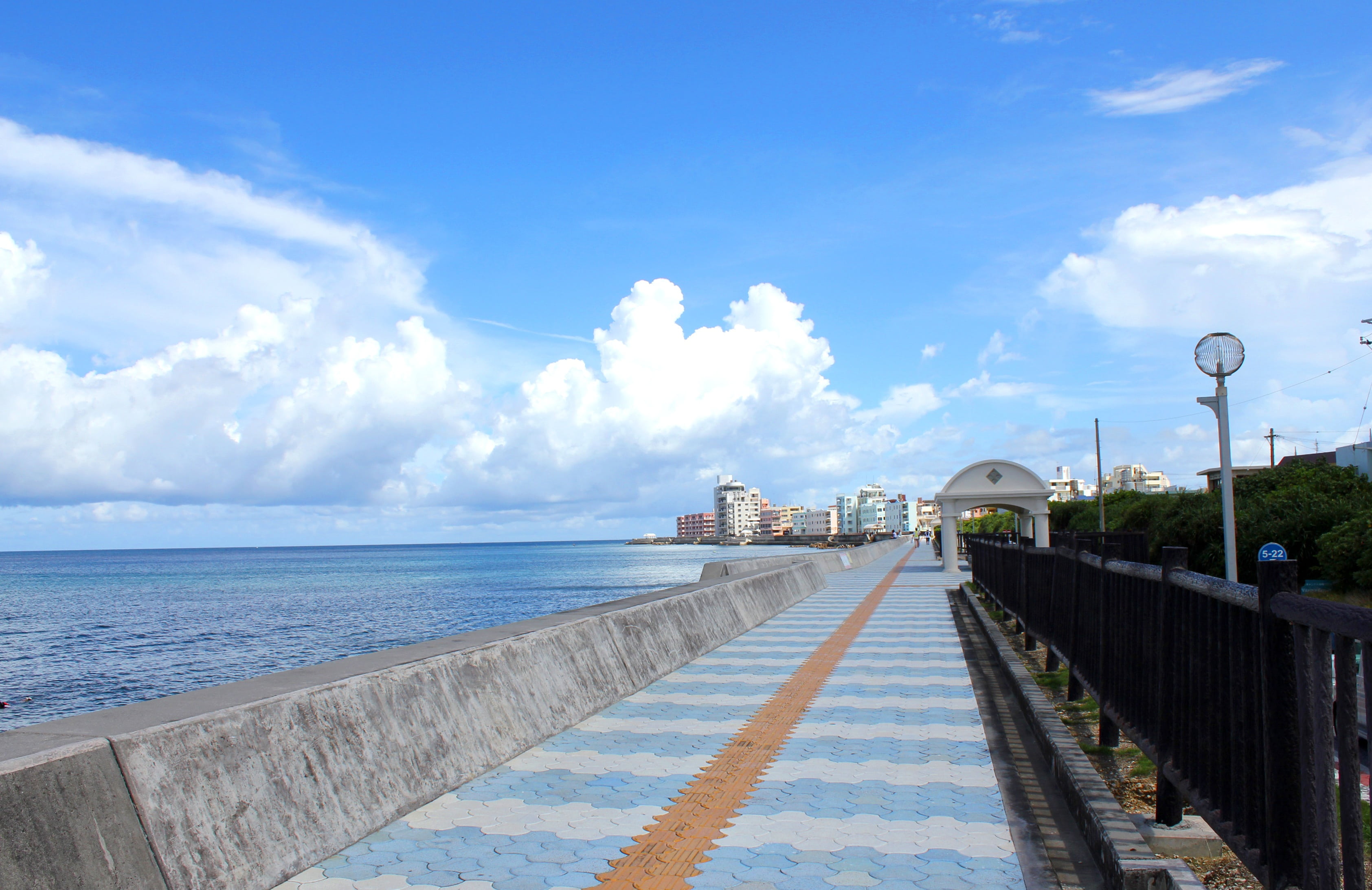 direction, nature, water, the way forward, seaside, scenics, sea, horizon, cloud - sky, architecture, beachside, 2K, promenade, sky, blue sky, railing, HD Wallpaper