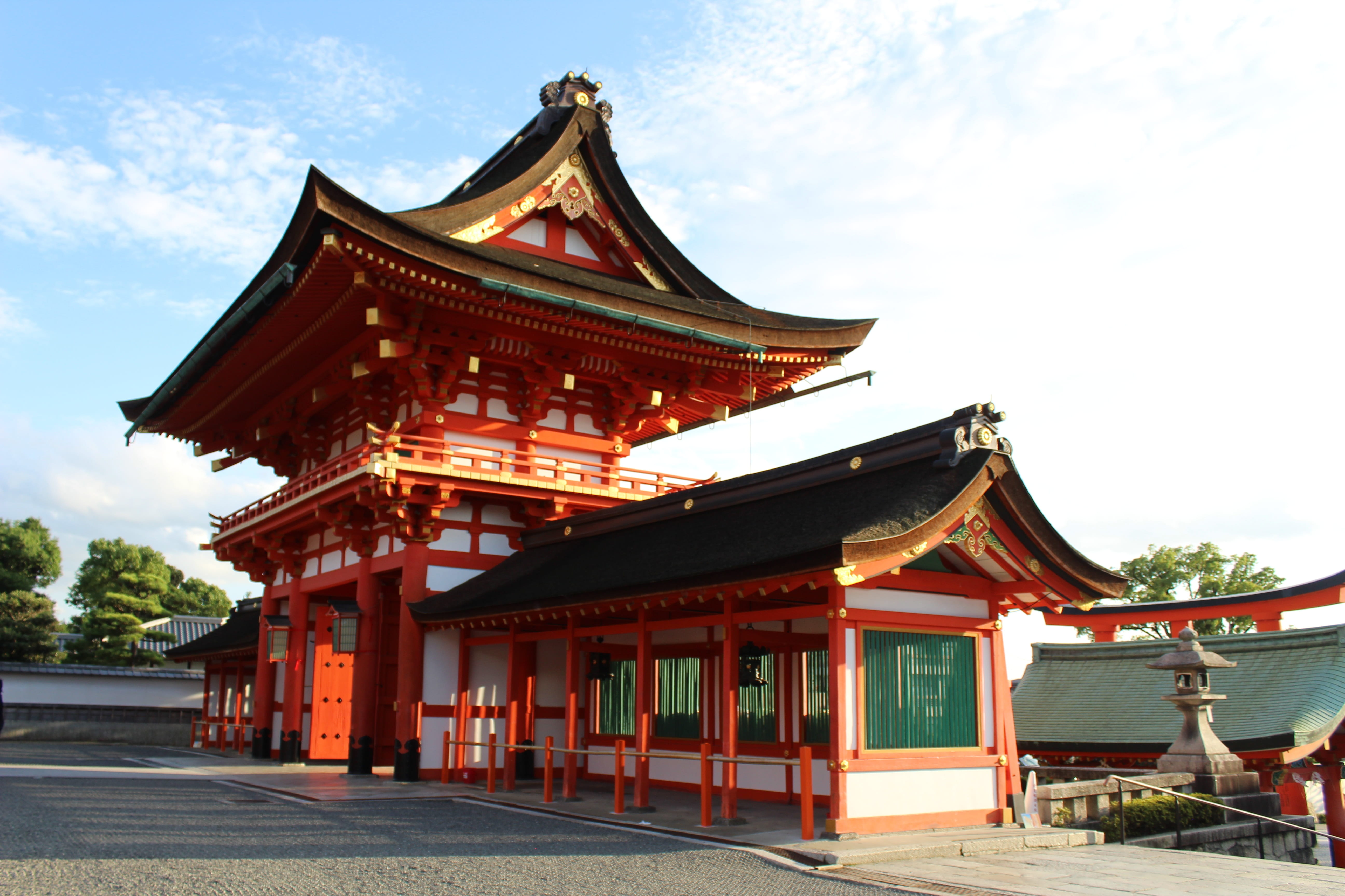 built structure, religion, inari, asia, buddhist, buddhism, ornate, building exterior, place of worship, cloud - sky, outdoors, fushimi inari, roof, 5K, HD Wallpaper