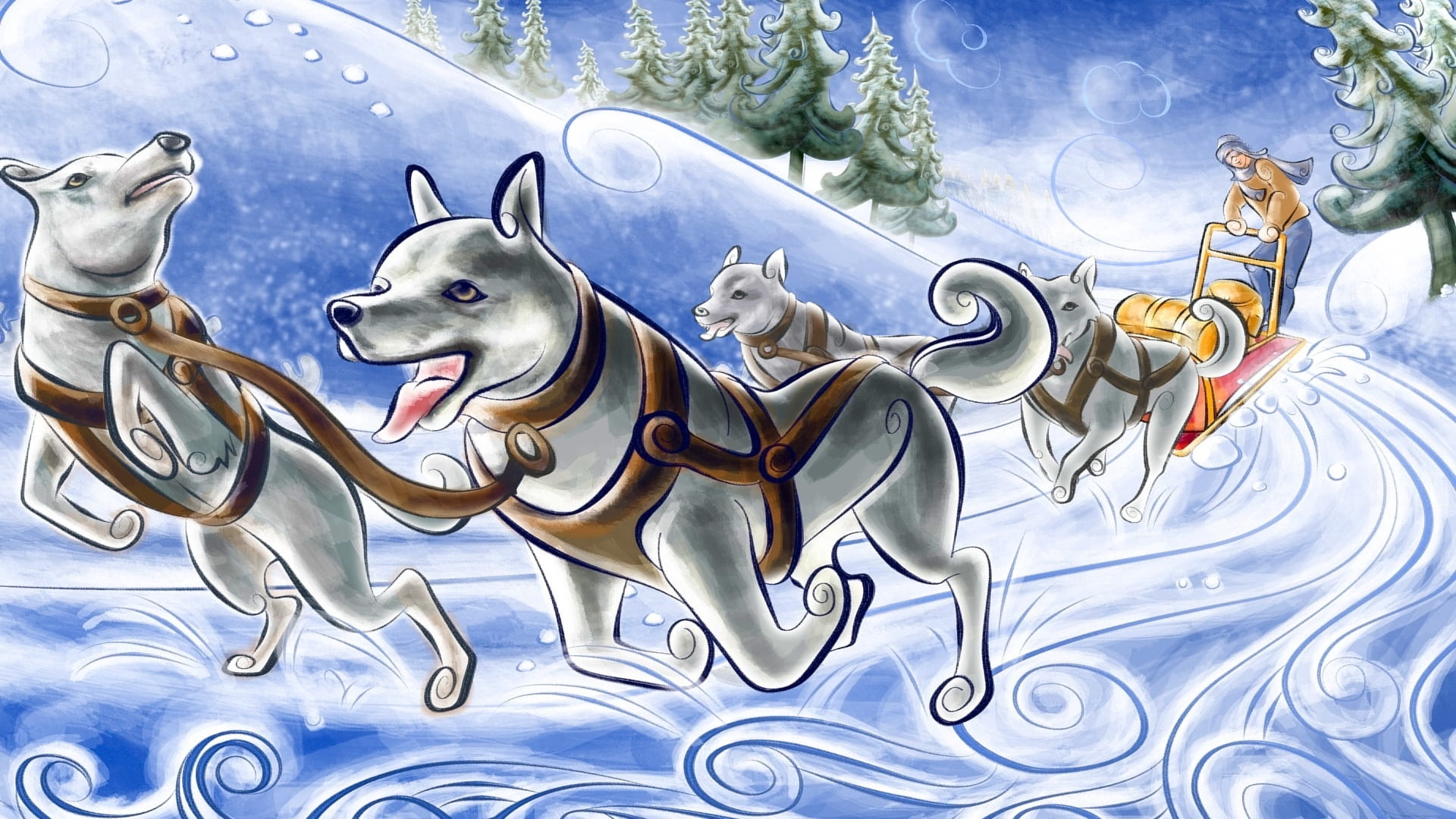 sled, animal themes, art and craft, backgrounds, 1080P, white, domestic animals, creativity, figure, one animal, representation, computer Graphic, decoration, HD Wallpaper