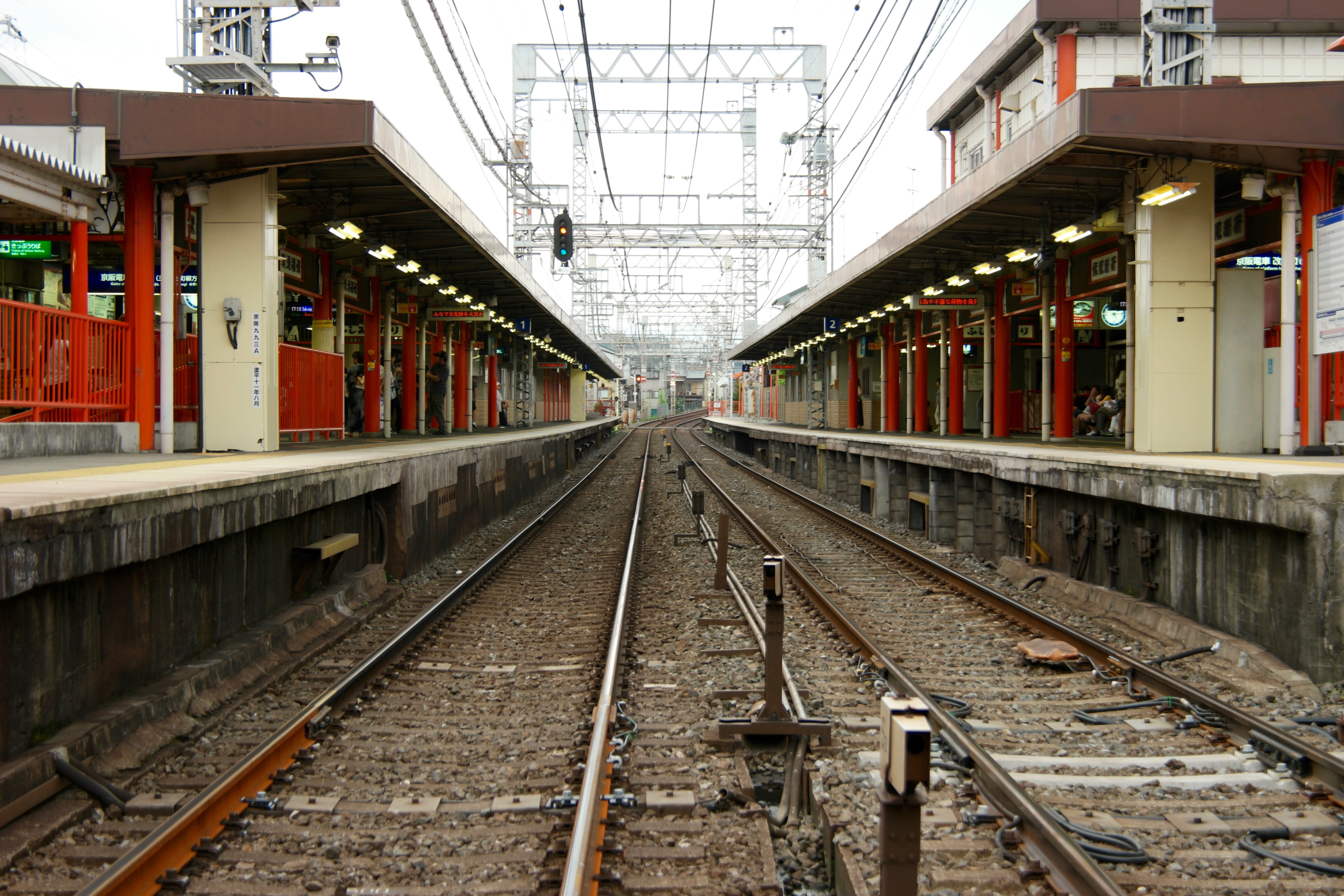 kyoto, 5K, railroad track, travel, vanishing point, rail transportation, japan, train, built structure, long, no people, day, architecture, diminishing perspective, HD Wallpaper