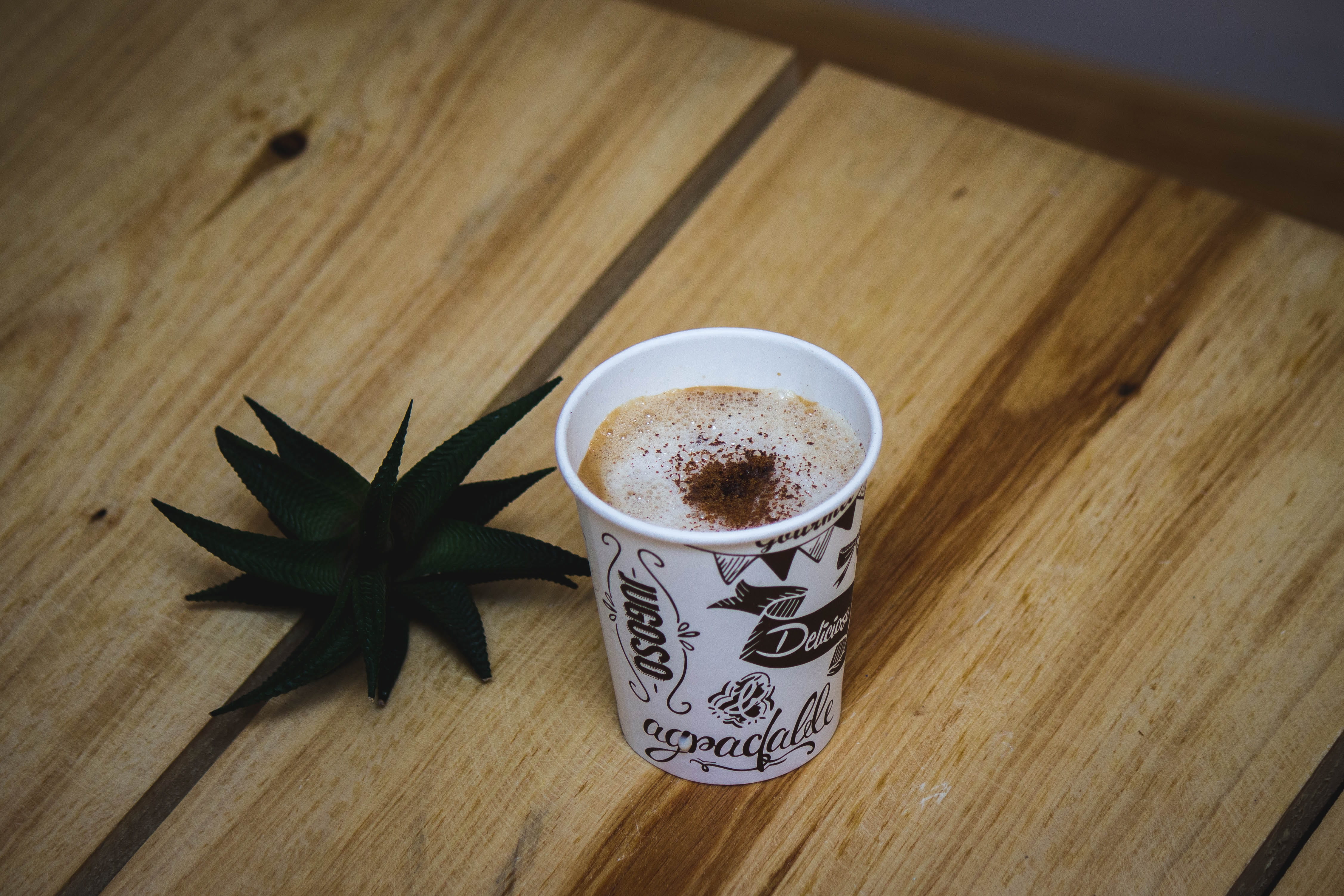 table, wood - material, pottery, text, wood, refreshment, espresso, coffee cup, frothy drink, white, hardwood, plywood, disposable, food, hot drink, latte, HD Wallpaper