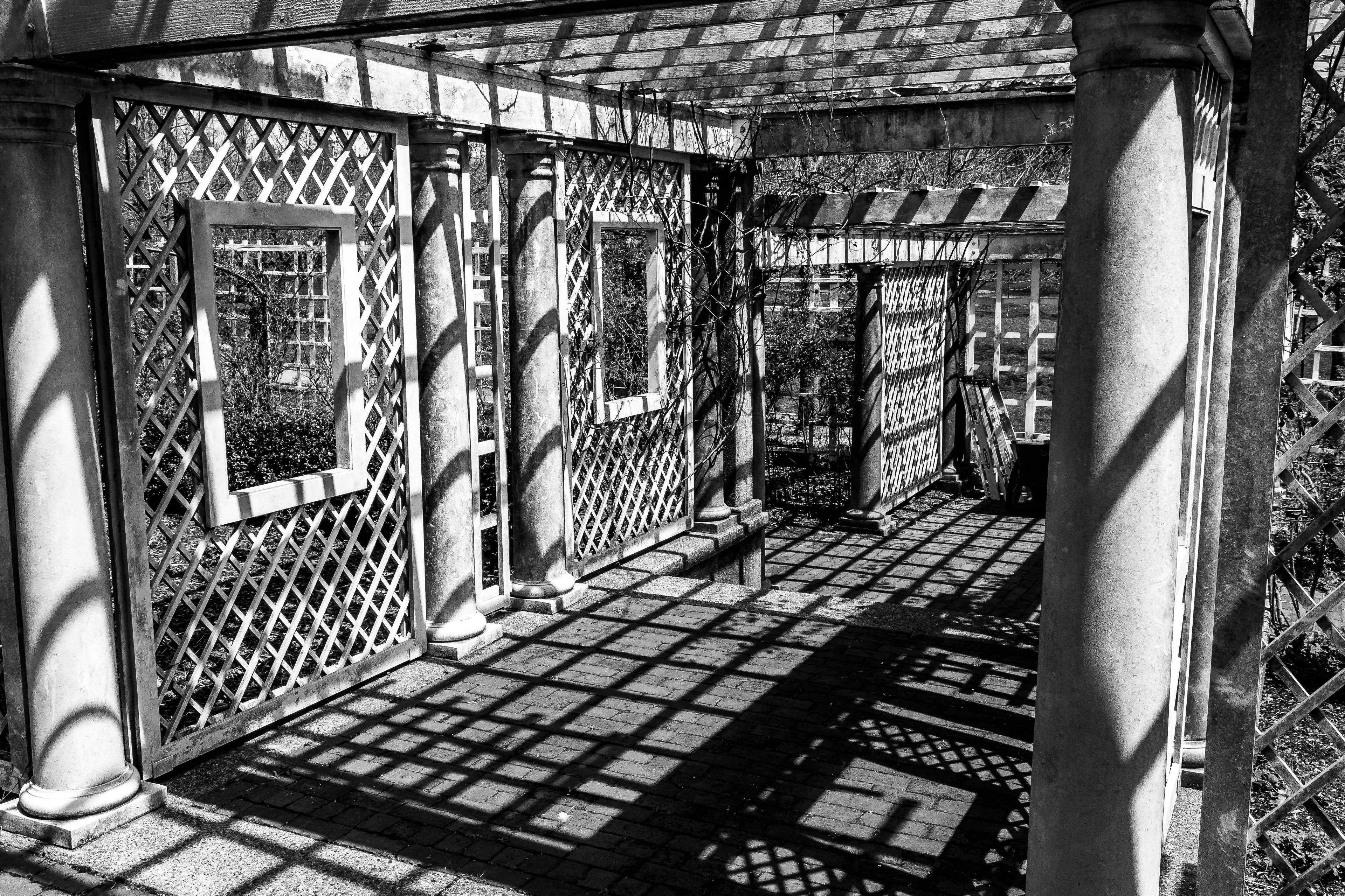 old, built structure, spirituality, religion, sunlight, architecture, history, pattern, arbor, bw, ornate, garden, outdoors, the past, shadow, no people, HD Wallpaper