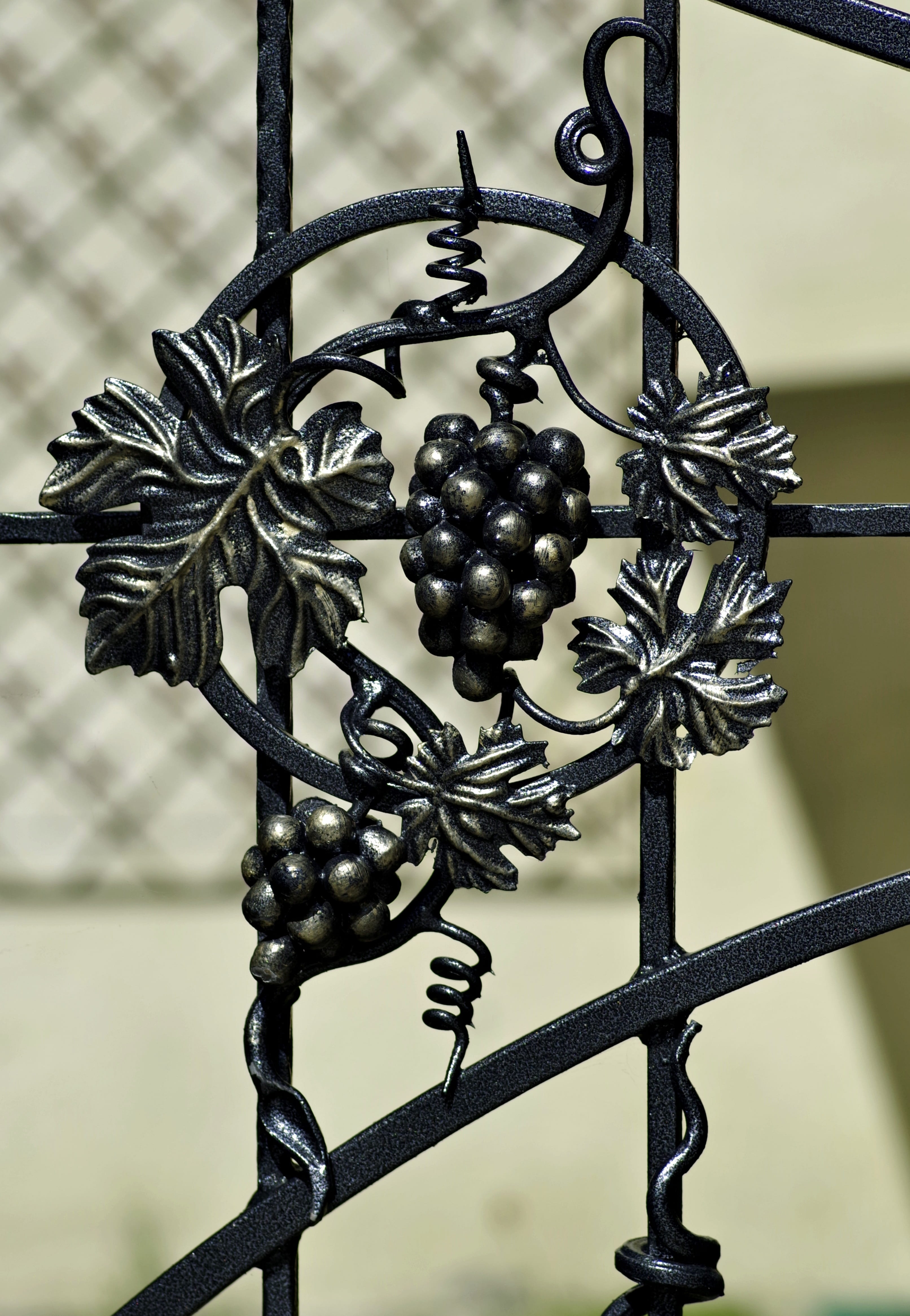 day, fruit, gateway, no people, grapes, emblem, focus on foreground, logo, metal, outdoors, safety, symbol, black color, zielona gora, forged, boundary, Phone HD Wallpaper