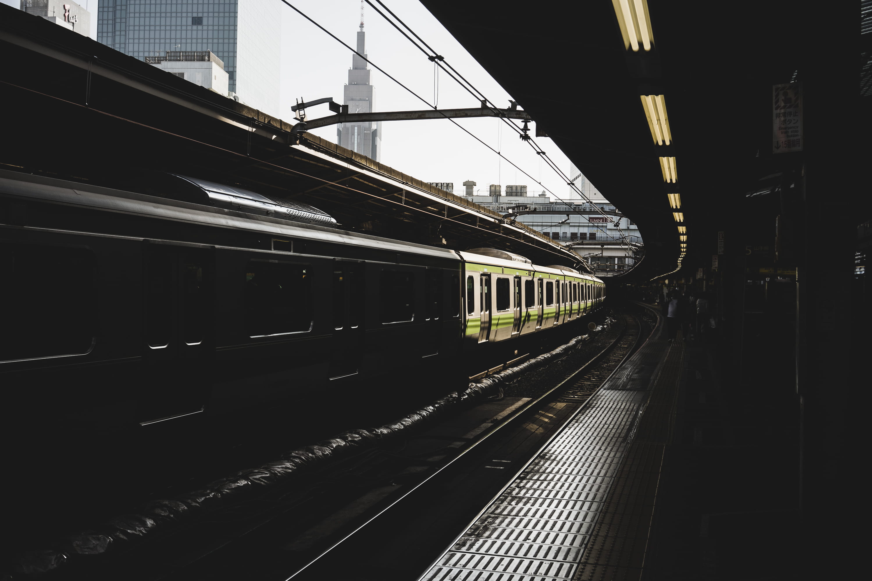 japan, building exterior, track, arrival, subway train, public transportation, no people, shadow, passenger train, built structure, railroad station platform, HD Wallpaper