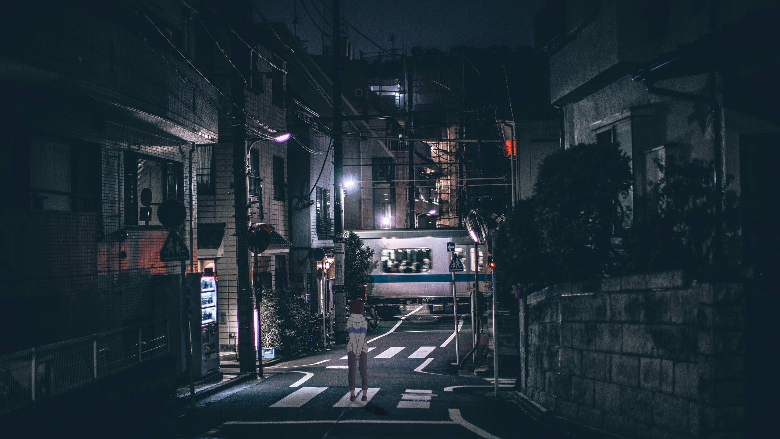 urban, train, Tokyo, 2K, night, red light, HD Wallpaper