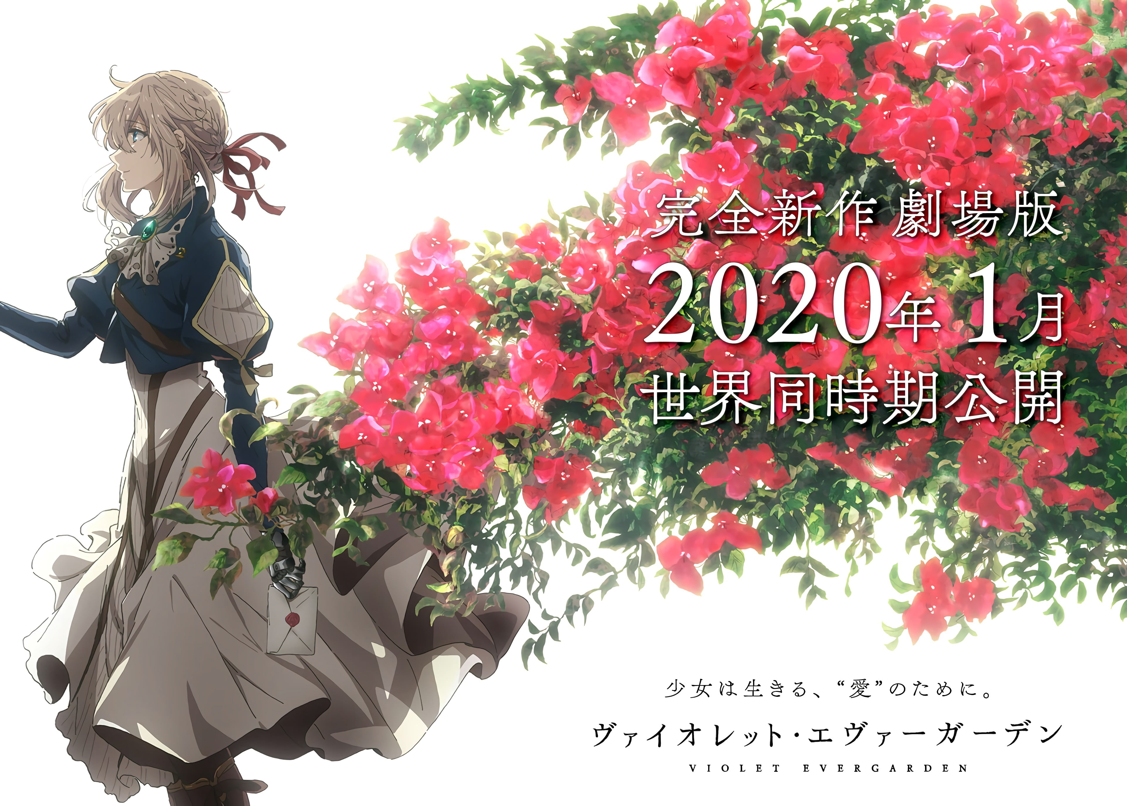 letter, characters, Violet Evergarden, garden flowers, art, in profile, Akiko Takase, 4K, red flowers, HD Wallpaper