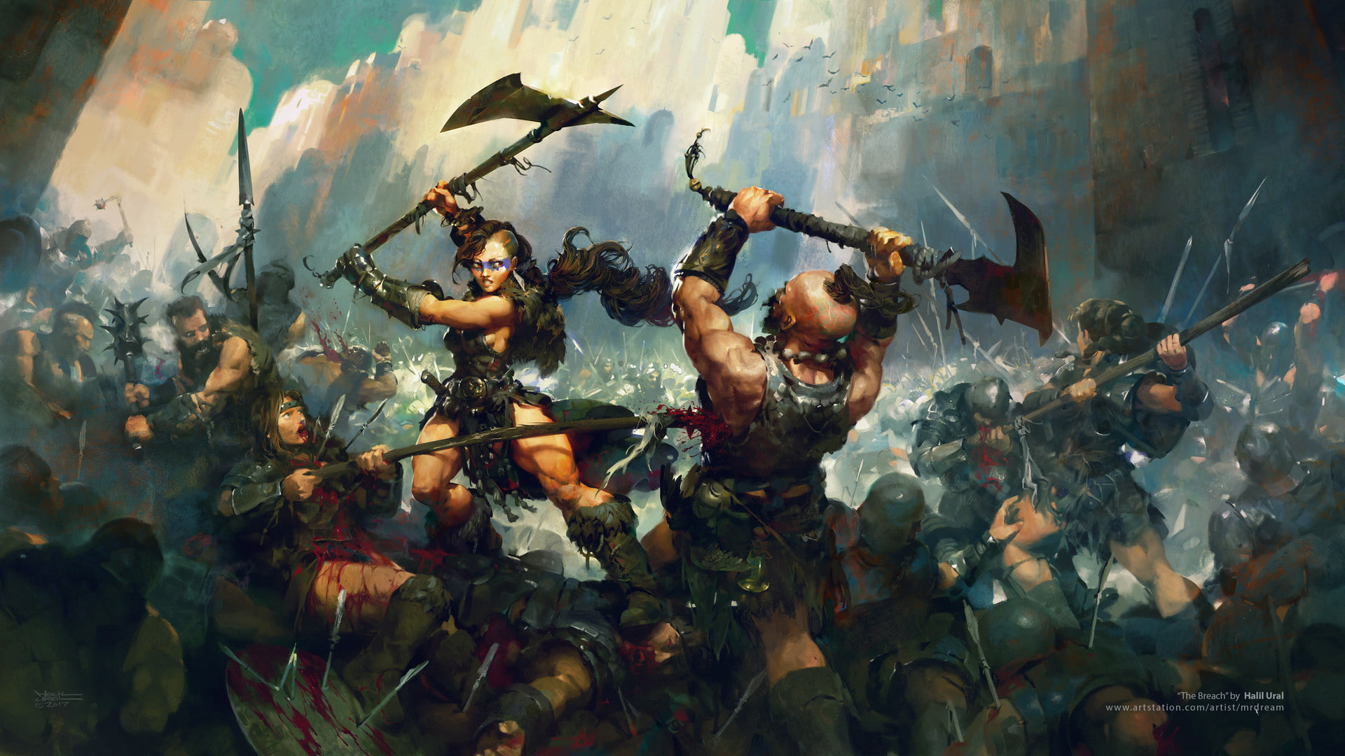 fantasy art, weapon, 1080P, blood, warrior, fantasy girl, battle, HD Wallpaper