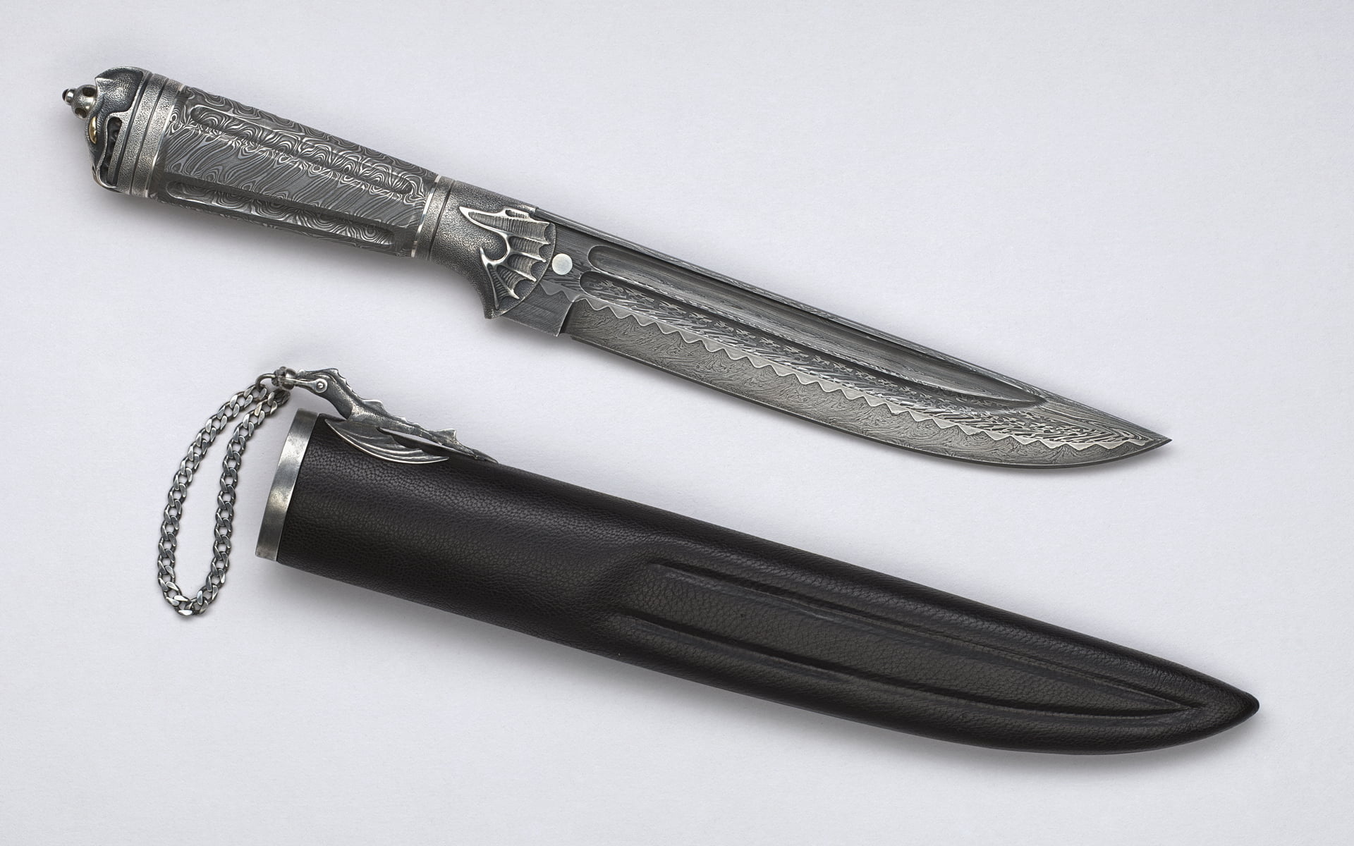 silver colored, chain, single object, sheath, cut out, weapon, work tool, alloy, no people, gray, knife, case, black color, silver - metal, 1080P, inlay, HD Wallpaper