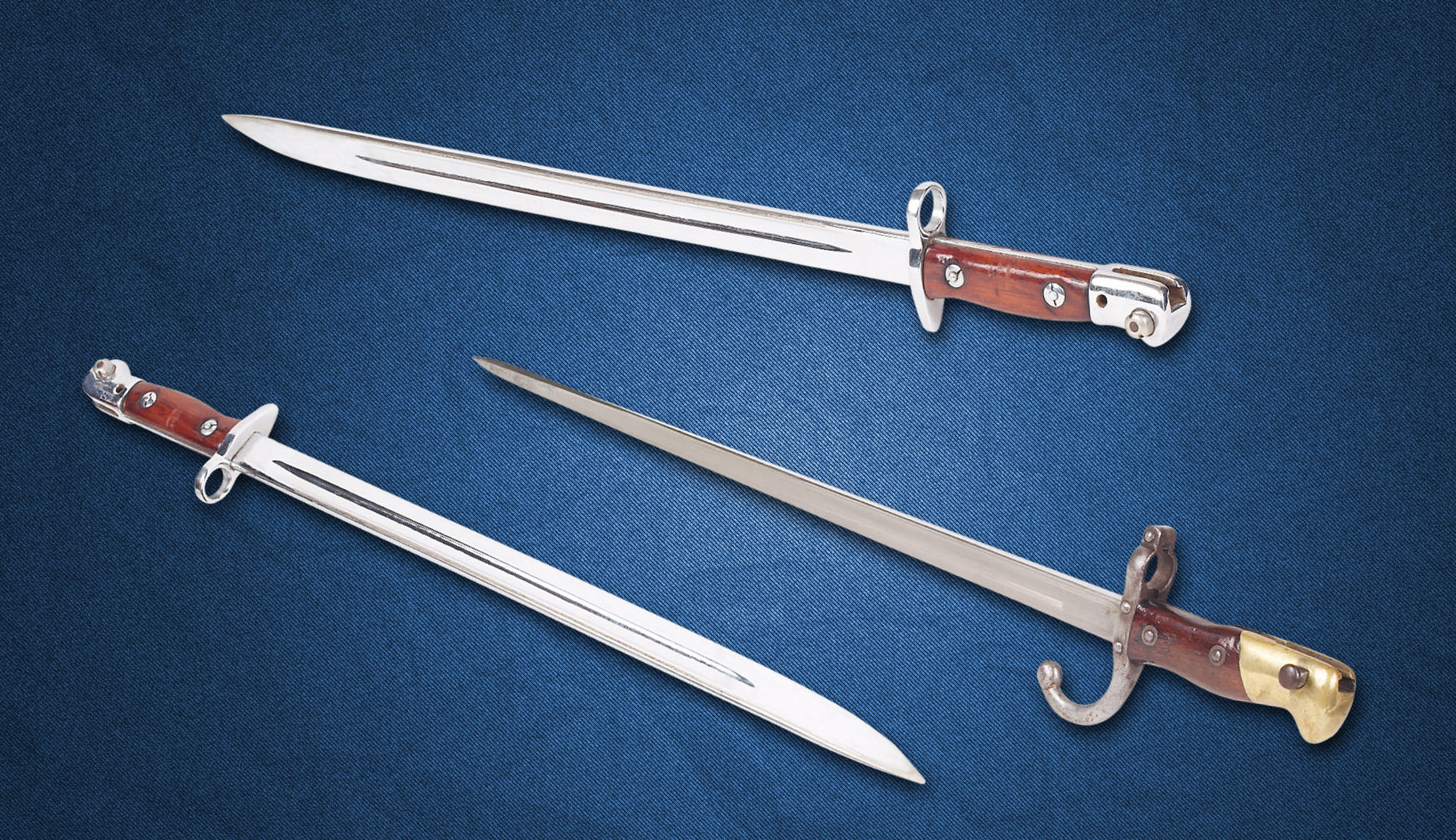 ammunition, steel arms, antique, special, garda, leather, shape, blade, weapon, blue, 2K, no people, steel, sharp, bayonet, two objects, still life, studio shot, HD Wallpaper