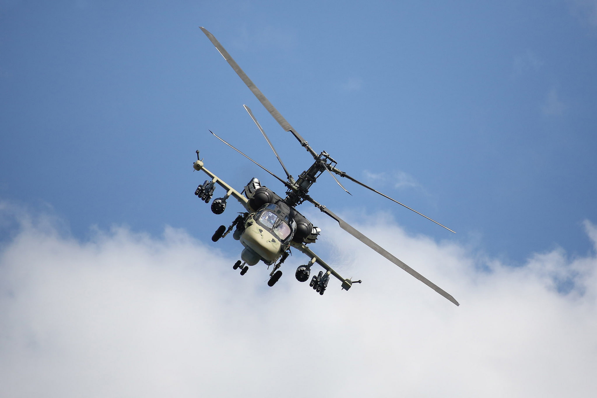 Russian, the sky, " Alligator", gray, clouds, blades, flight, black, shock, 1080P, Ka-52, helicopter, HD Wallpaper