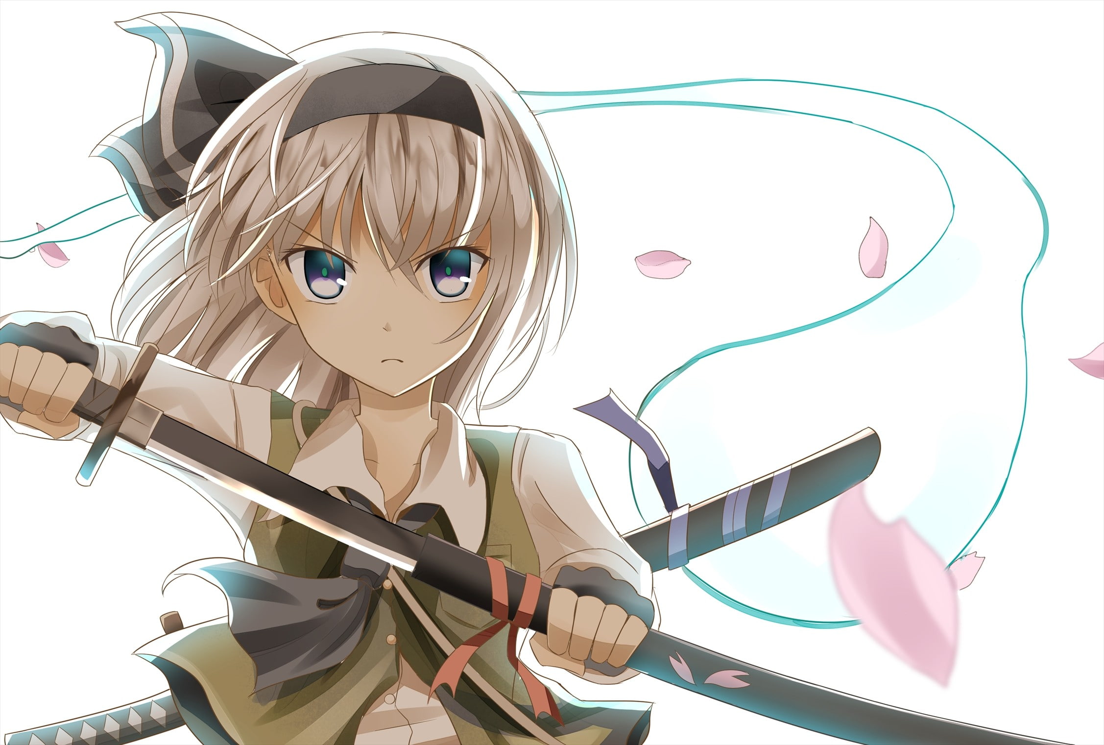 1080P, sword, silver hair, Konpaku Youmu, katana, anime girls, Touhou, anime, HD Wallpaper