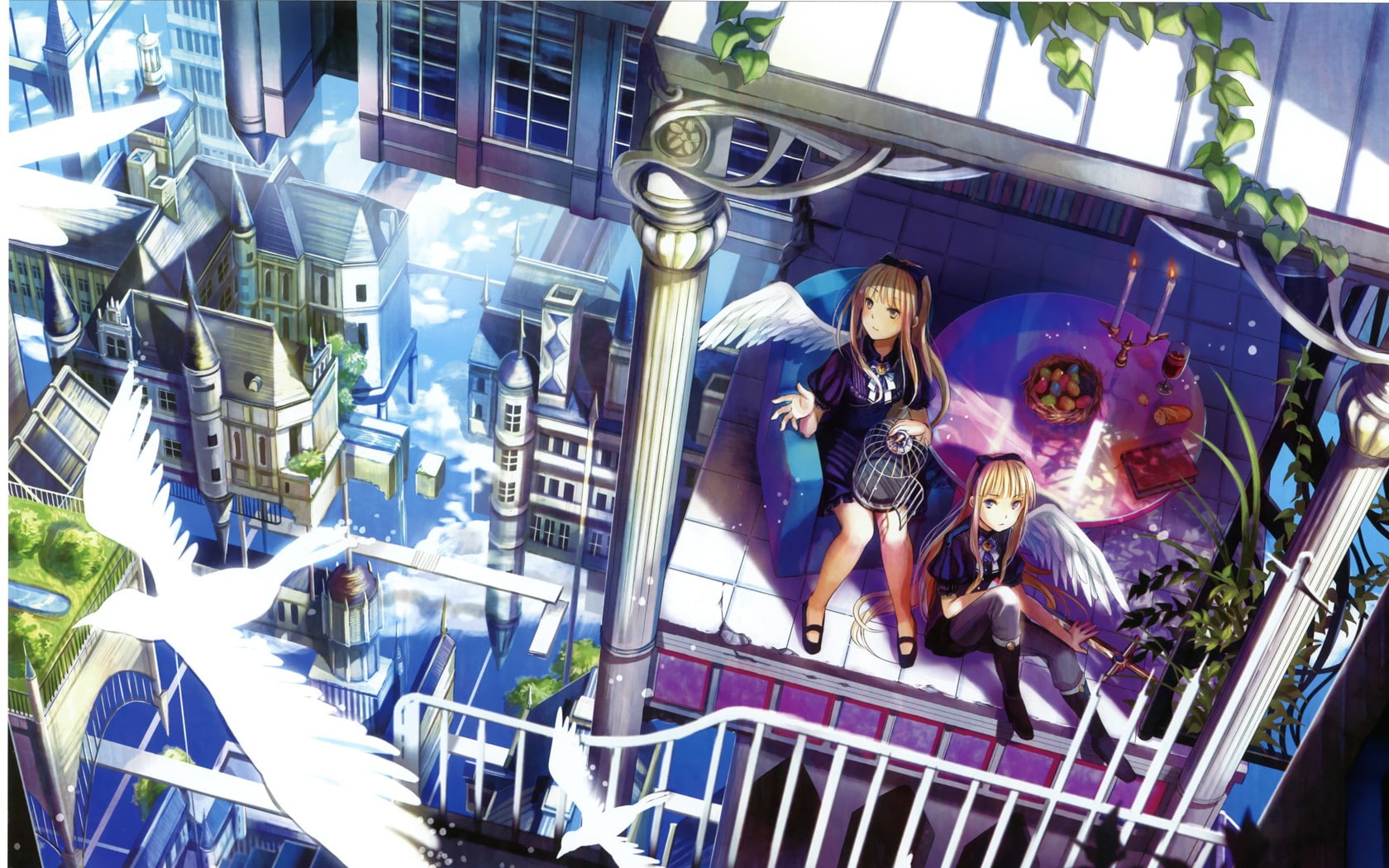 720P, wings, fuji, birds, shading, cityscapes, candles, hd, girls, animals, soft, choko, food, x, anime, art, HD Wallpaper