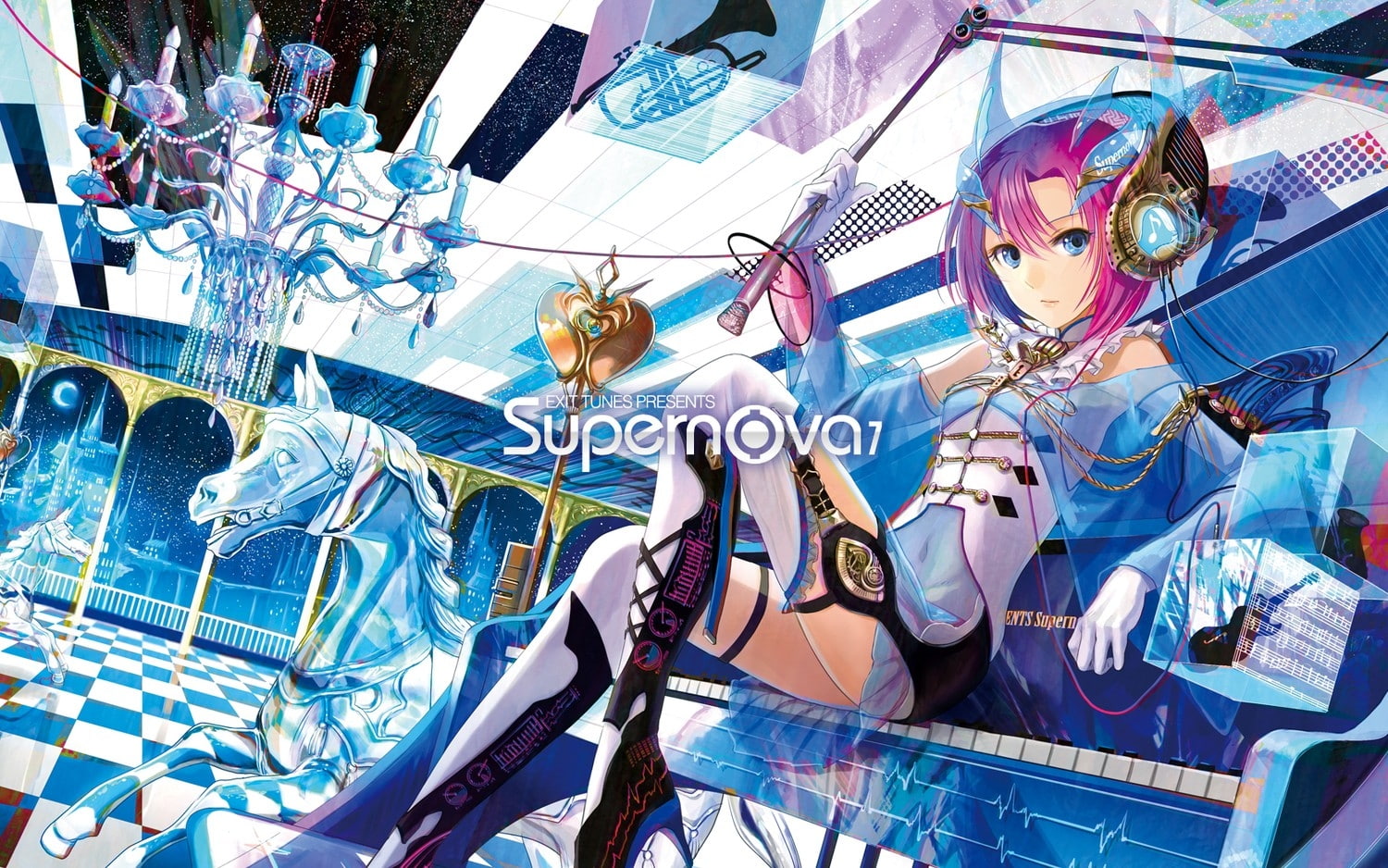 supernova, sample, Music, girls, choko, art, headphones, girl, hd, fuji, 720P, futuristic, x, anime, entertainment, piano, futurist, HD Wallpaper