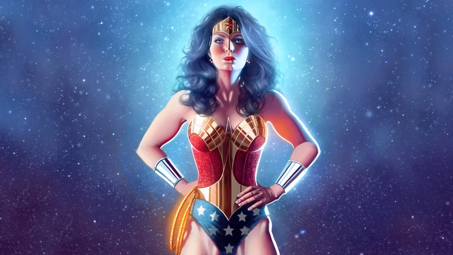 tiara, 1080P, wonder woman, flag, night, wonder, woman, hd, rope, america, stars, HD Wallpaper
