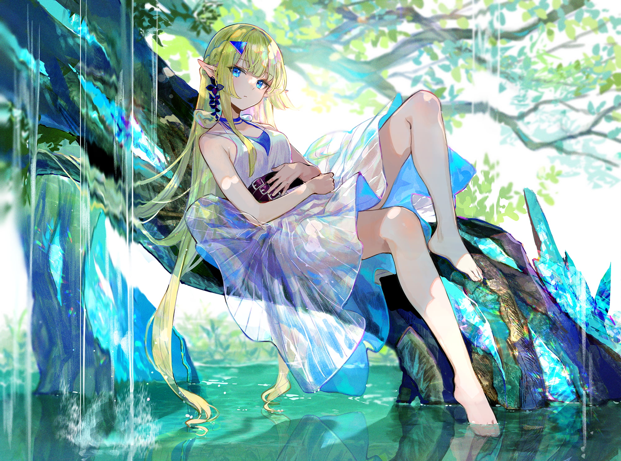anime, 1080P, blonde, barefoot, fuzichoco, anime girls, HD Wallpaper