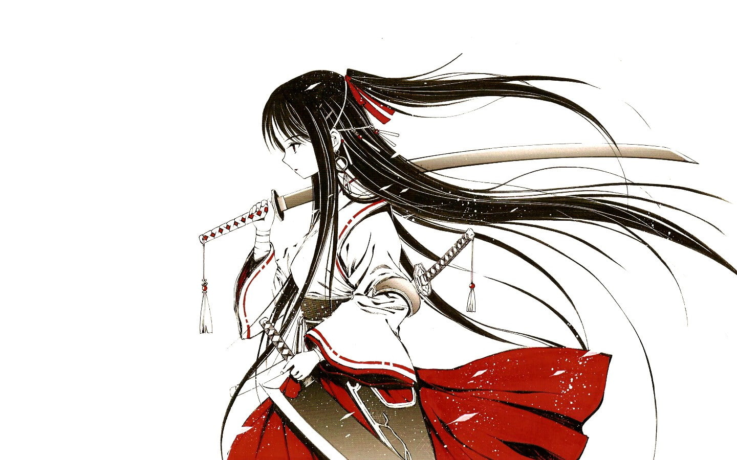 miko, 720P, anime girls, anime, sword, HD Wallpaper