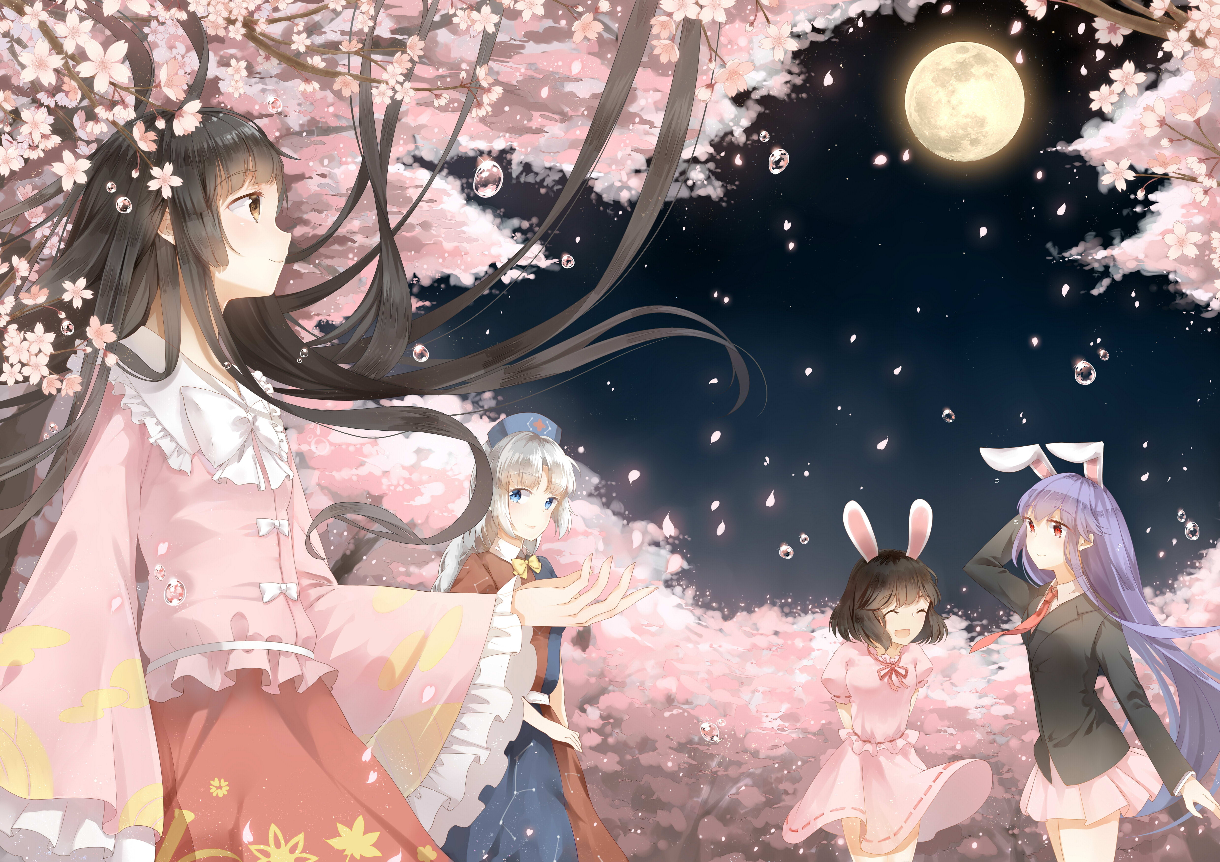 women, representation, transparent, outdoors, event, houraisan kaguya, people, decoration, nature, human representation, illuminated, sakura blossom, real people, HD Wallpaper