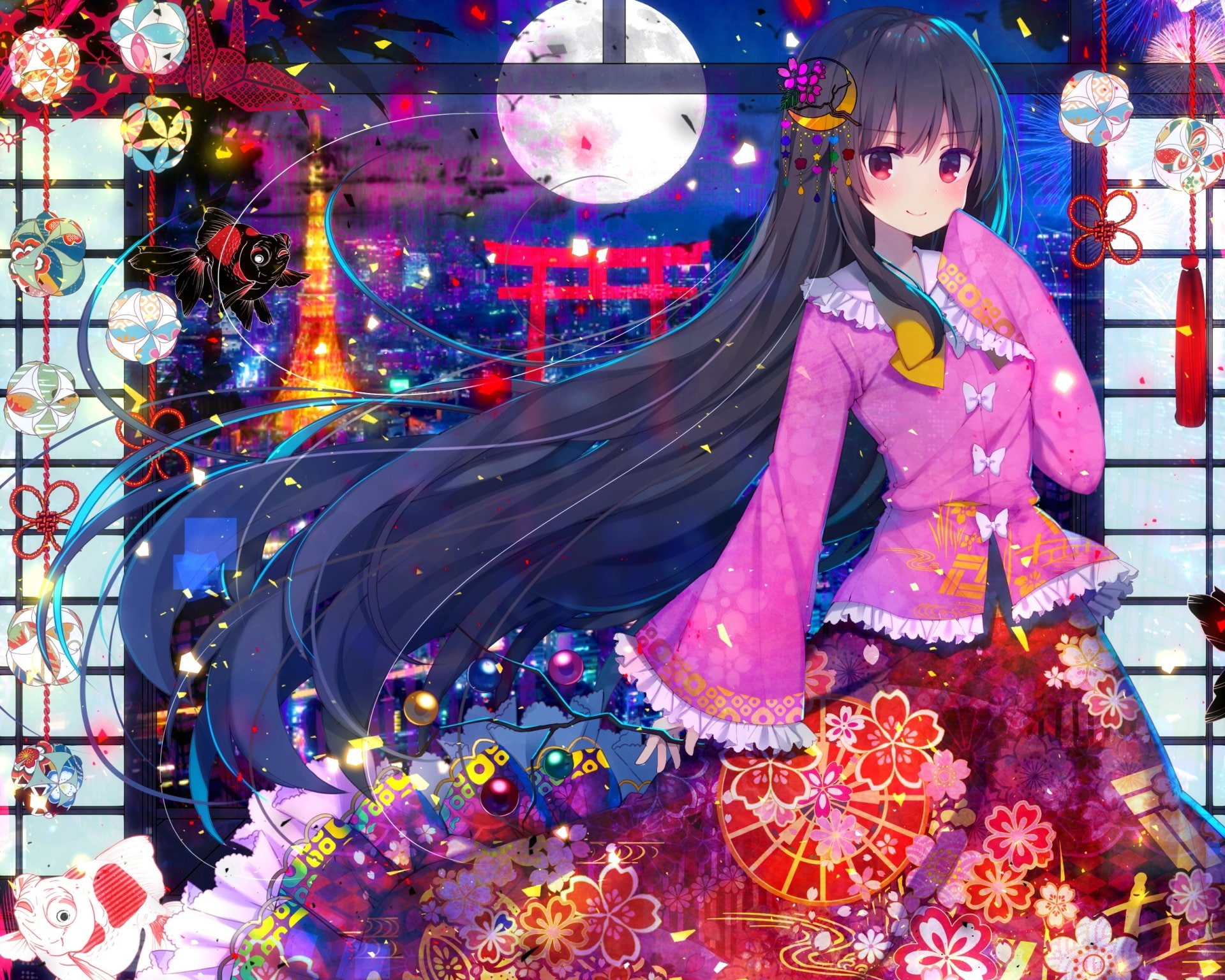 Anime, 1080P, Touhou, Kaguya Houraisan, HD Wallpaper