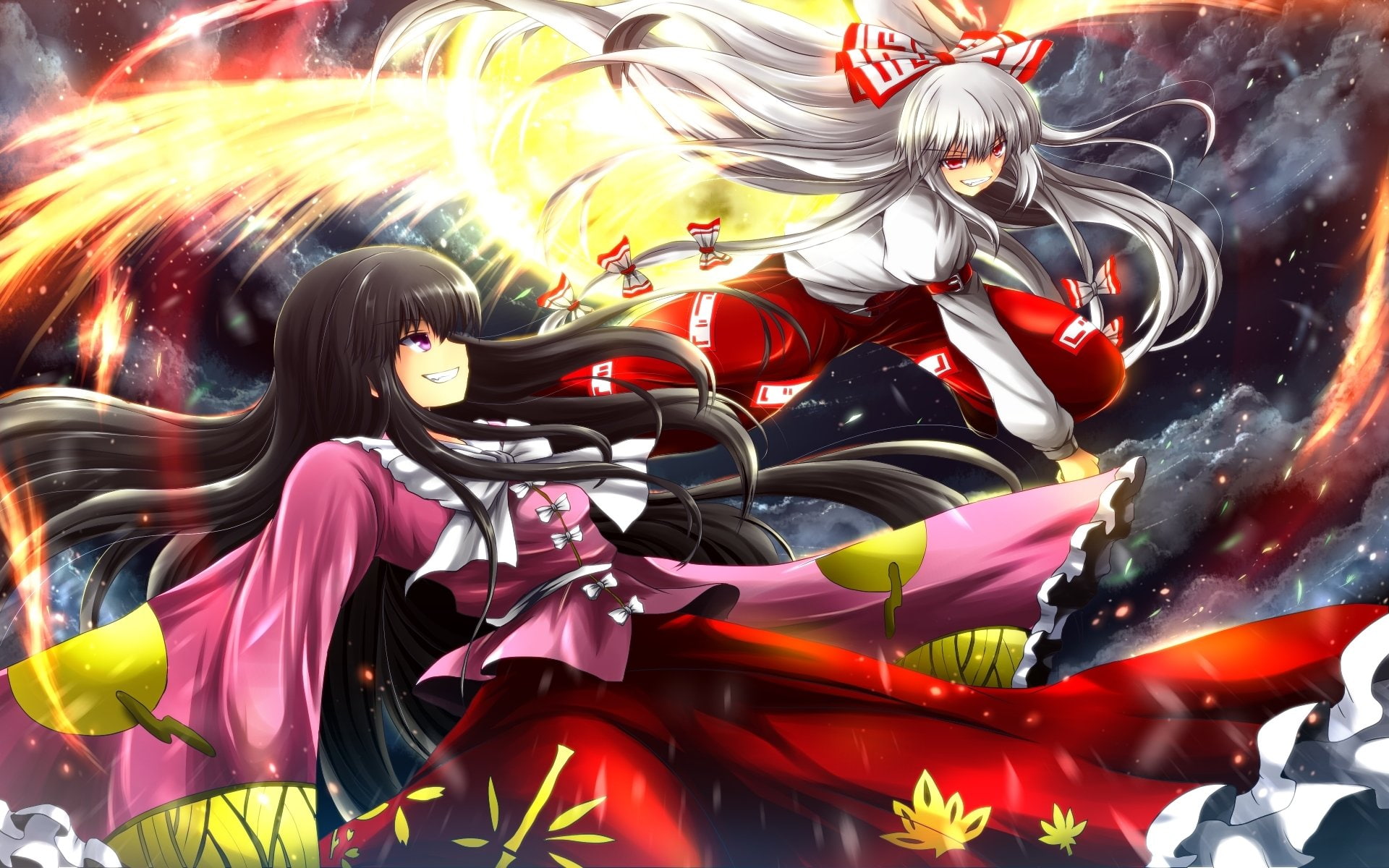 Fujiwara no Mokou, Anime, Touhou, 1080P, Kaguya Houraisan, HD Wallpaper