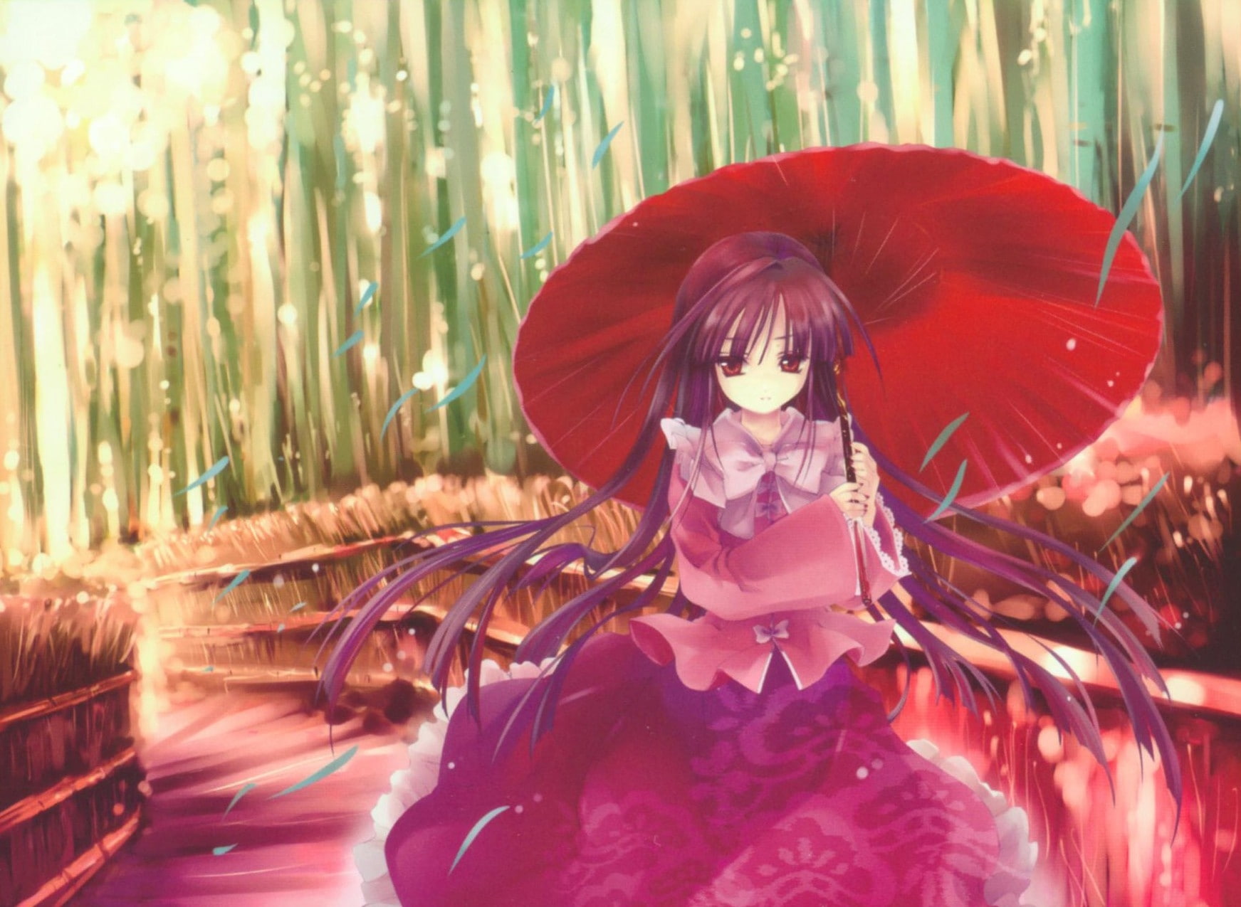 kaguya, umbrellas, Houraisan Kaguya, kurehito, x, umbrella, misaki, art, 720P, hd, houraisan, Touhou, HD Wallpaper