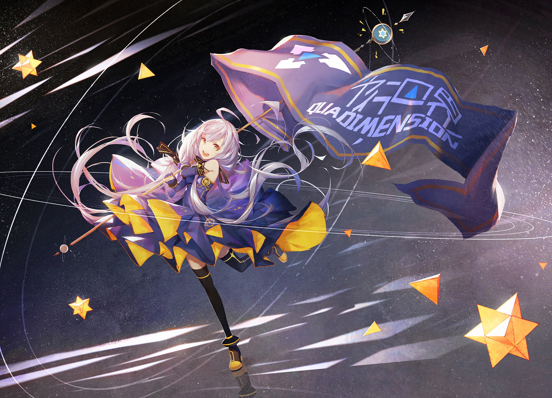 yellow, vocaloid, konachan, 1080P, elbow, gloves, xingchen, hair, pink, ribbons, china, long, com, dress, 257057, reflection, twintails, kieed, thighhighs, HD Wallpaper
