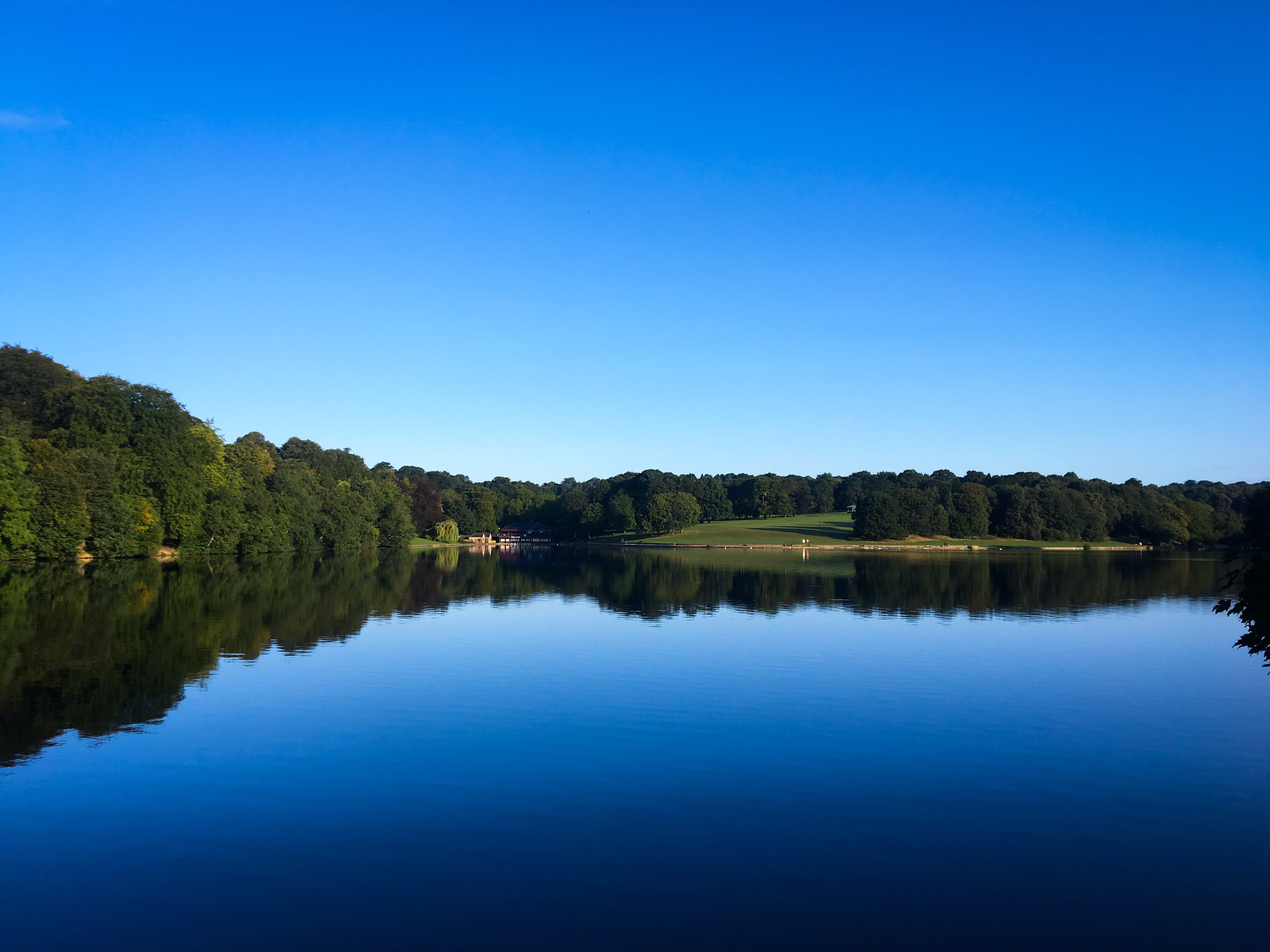 reflections, idyllic, leeds, non-urban scene, scenics - nature, no people, clear sky, coast, tranquil scene, tree, united kingdom, plant, water, waterfront, HD Wallpaper