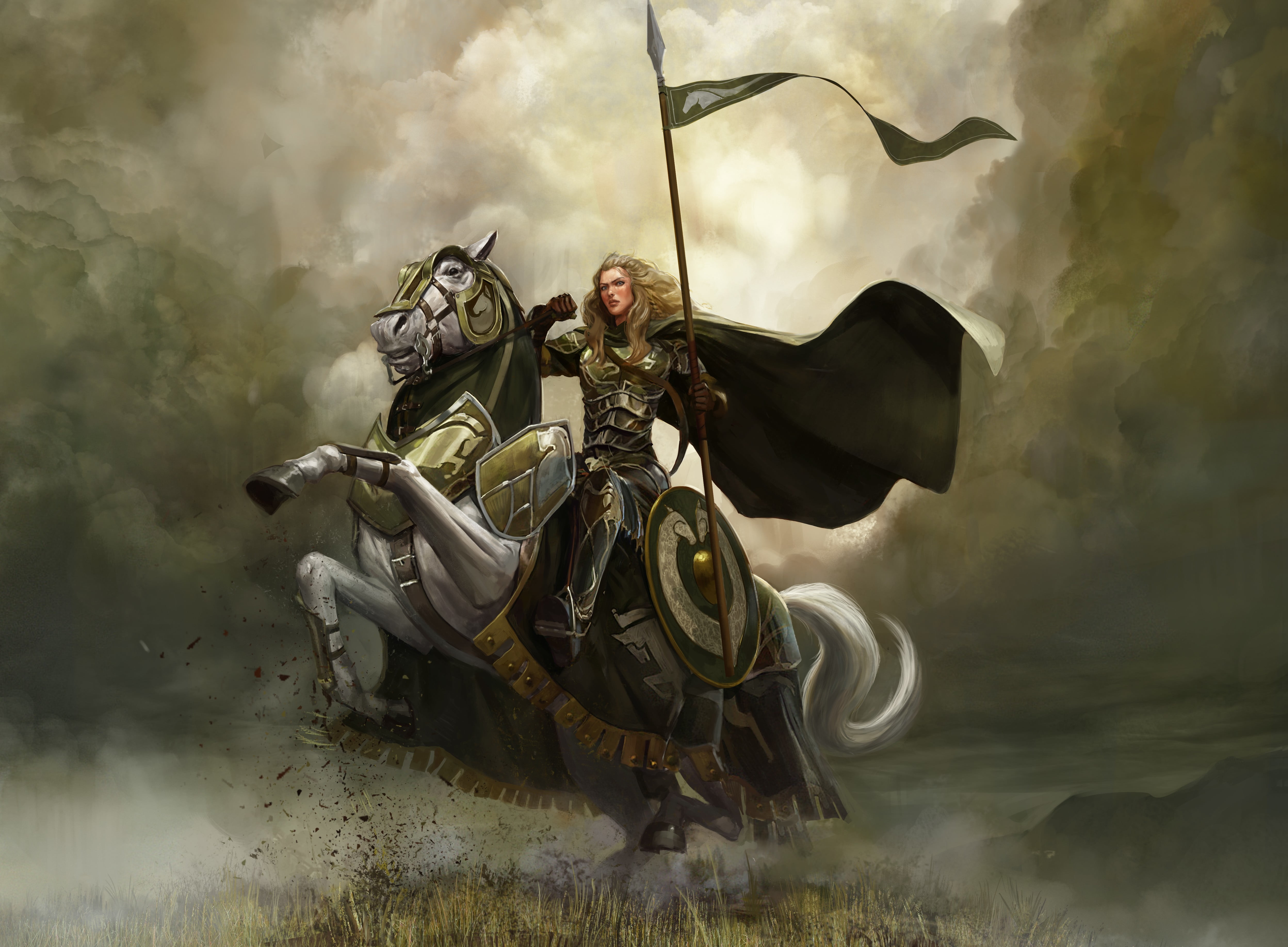 young adult, aggression, courage, military, girl, rider, nature, people, army, sky, day, danger, horse, shield, outdoors, cloud - sky, armed Forces, war, HD Wallpaper