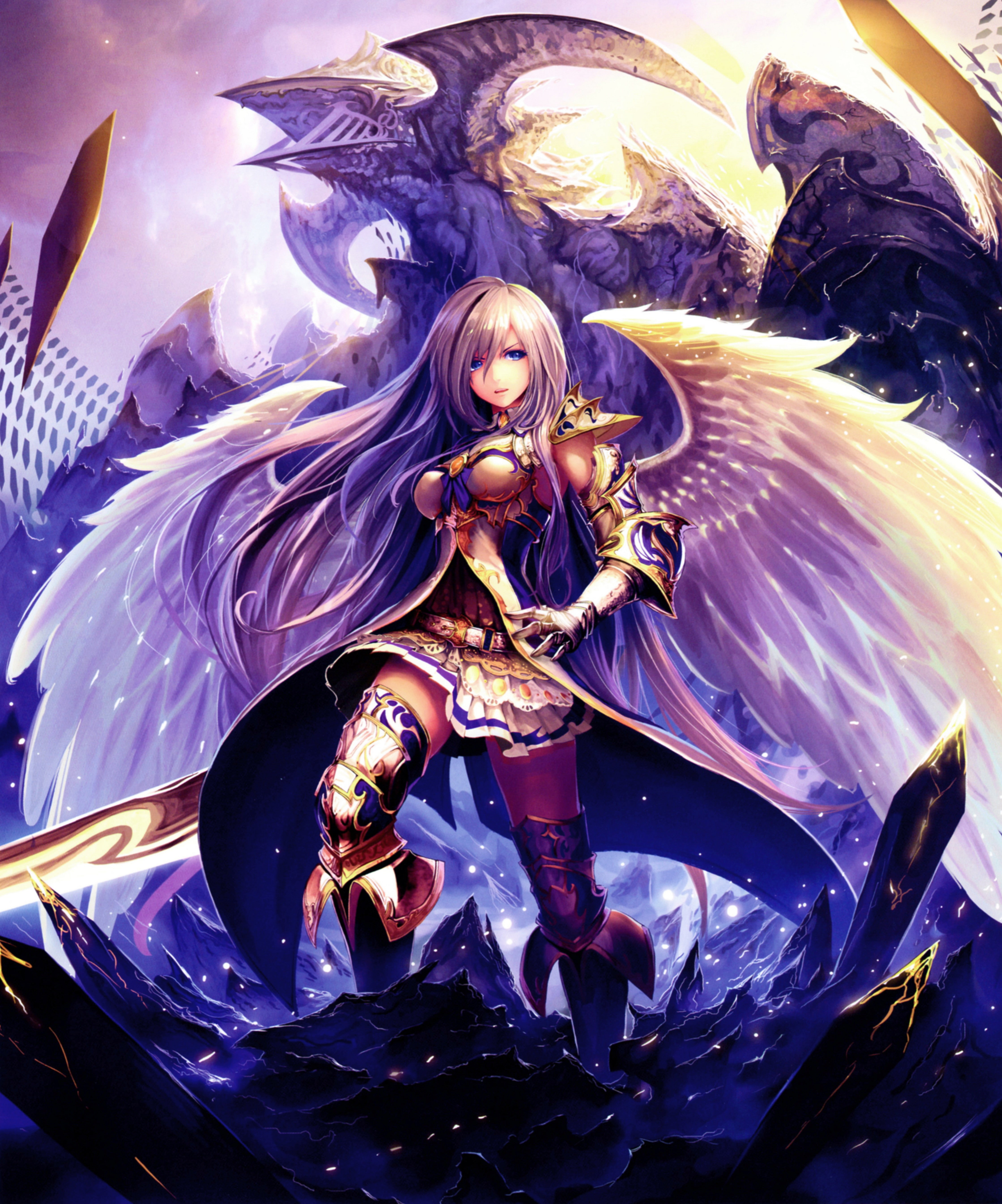 armor, wings, sword, dragon, blue eyes, 5K, Alexiel (Shingeki No Bahamut), Shingeki no Bahamut, Phone HD Wallpaper