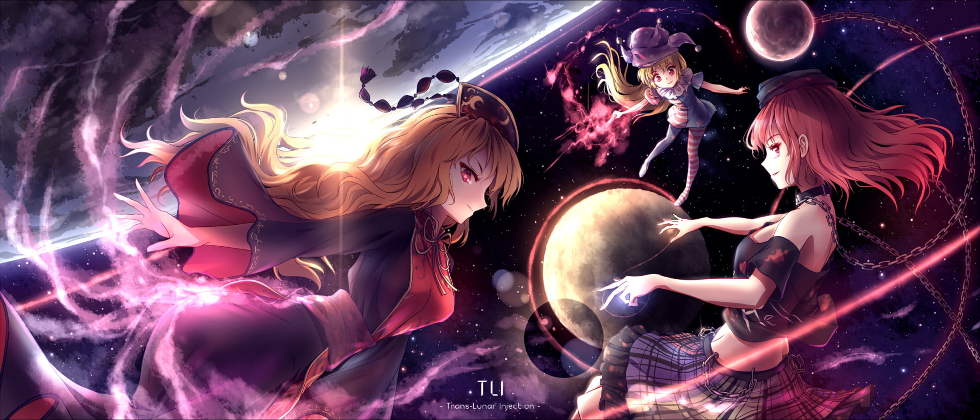 Anime, Hecatia Lapislazuli, Touhou, Clownpiece (Touhou), Junko (Touhou), 1080P, HD Wallpaper