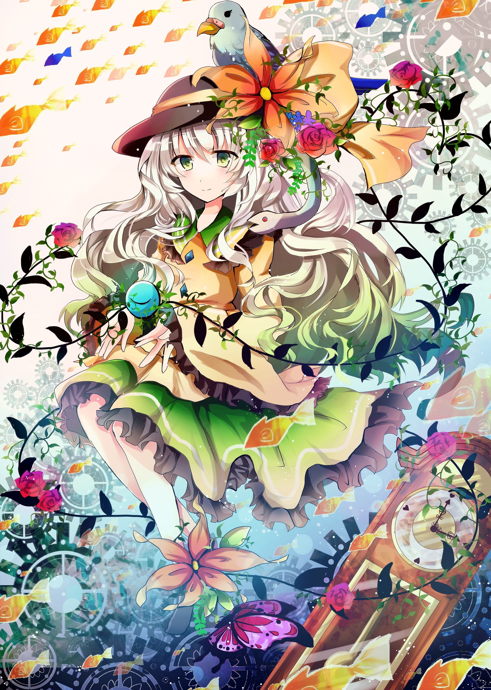 silver hair, green eyes, Komeiji Koishi, anime girls, Touhou, 2K, Phone HD Wallpaper