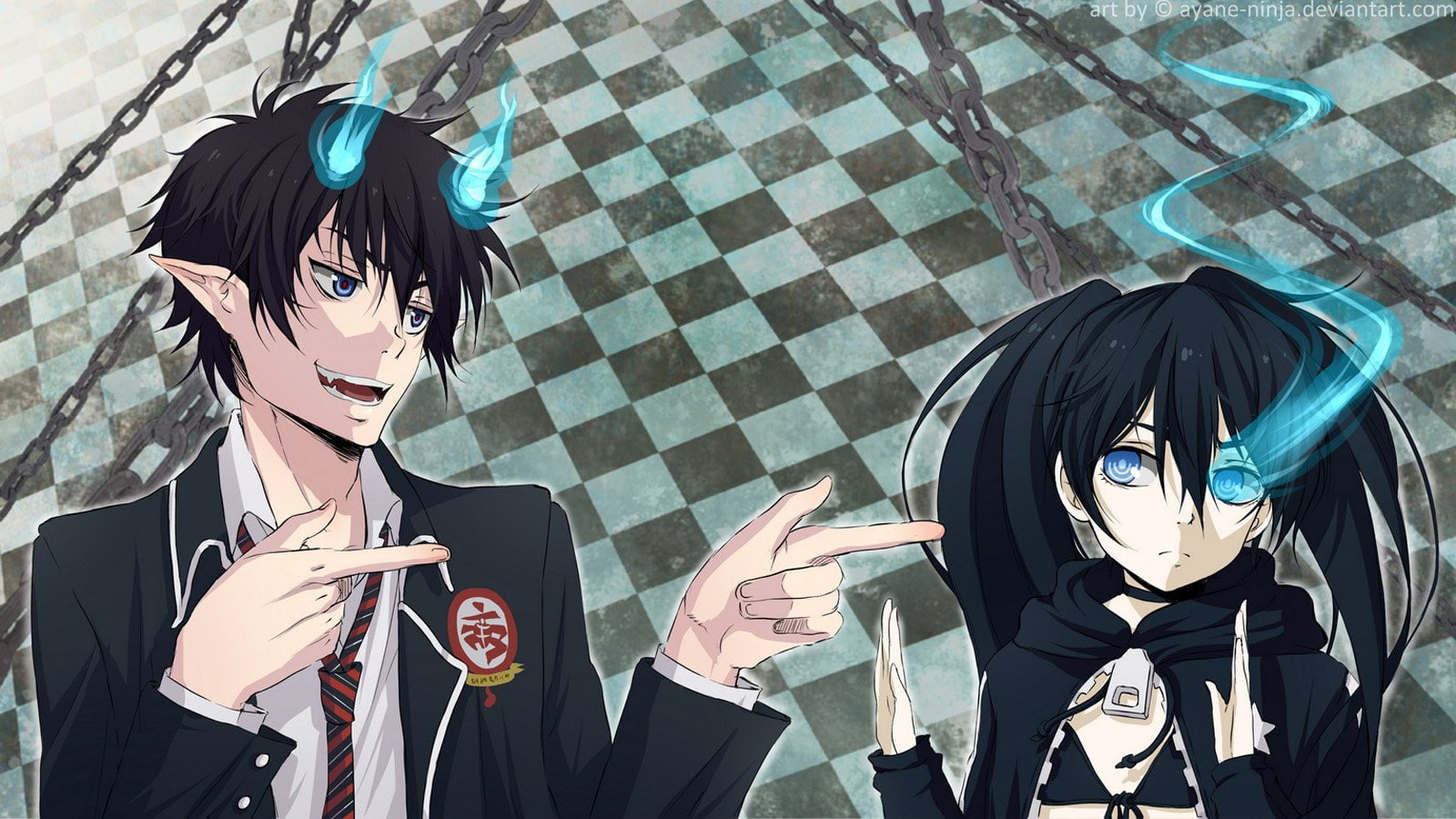 720P, Rin Okumura, Crossover, Black Rock Shooter, Ao No Exorcist, Anime, HD Wallpaper