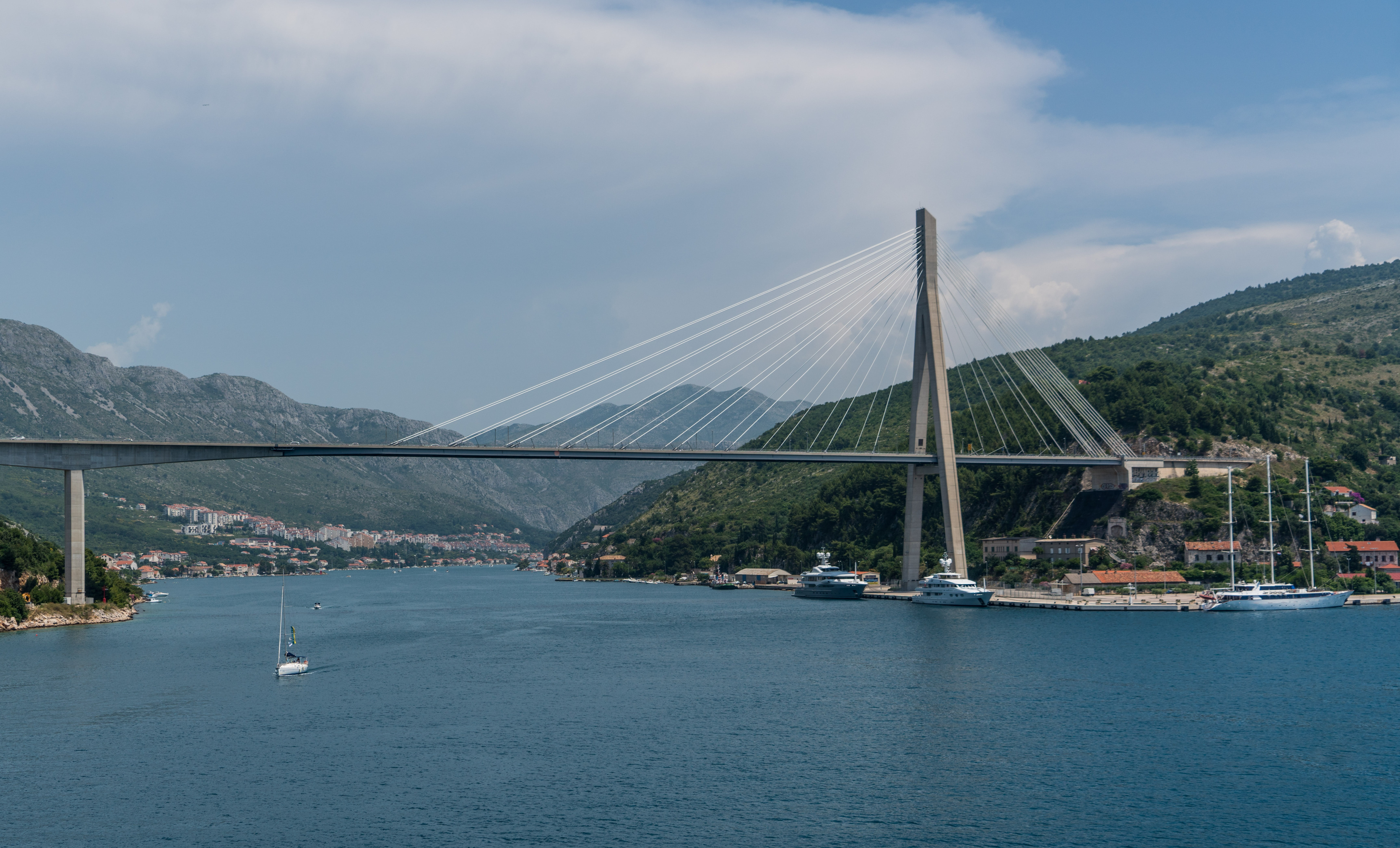 sailboat, mediterranean, flowers, sky, mountain, mode of transportation, landscape, day, city, town, blue, building exterior, historic, outdoors, building, HD Wallpaper