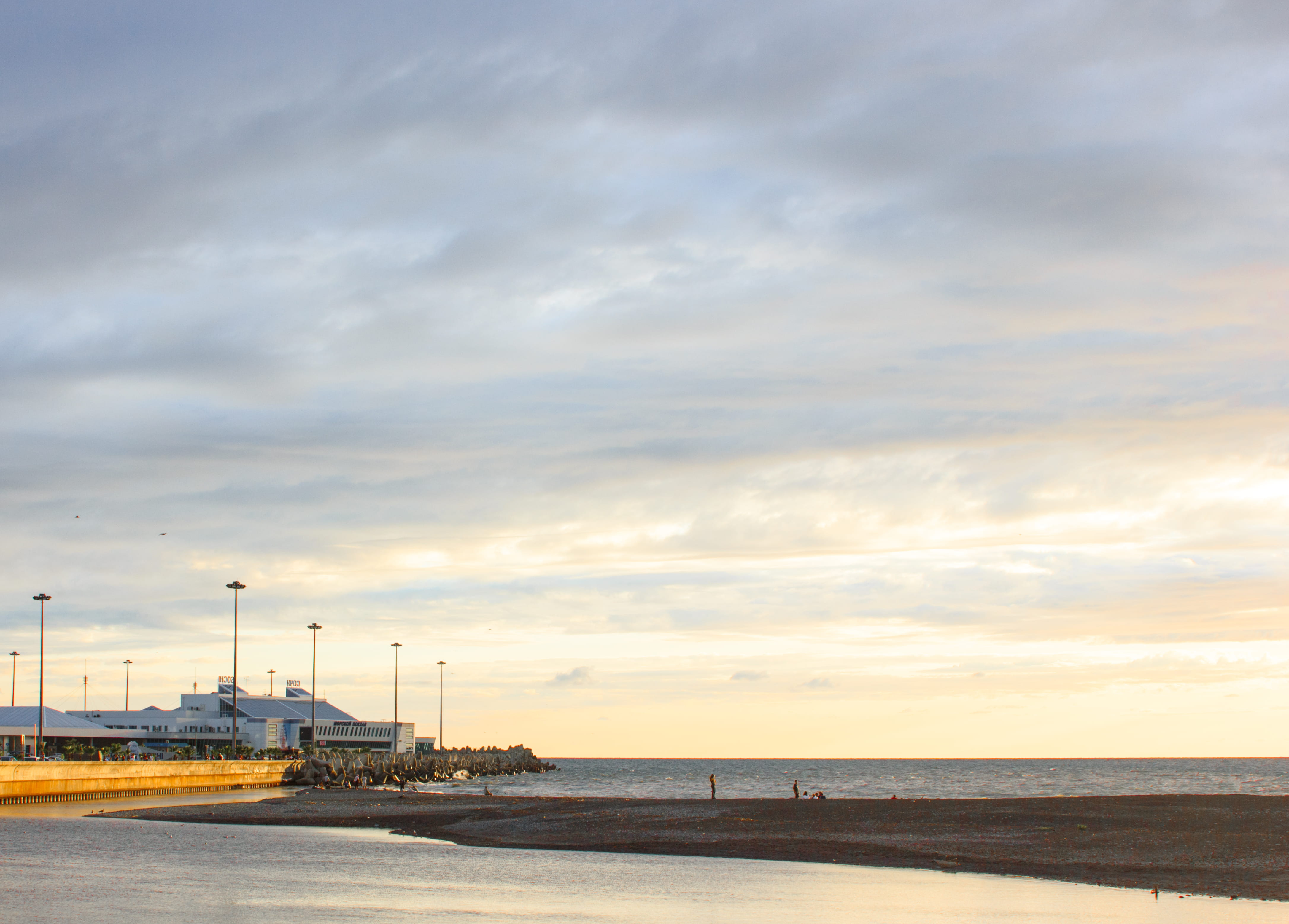 seascape, clouds, beach, building, industry, shore, horizon over water, near, no people, beauty in nature, pollution, built structure, architecture, seashore, HD Wallpaper