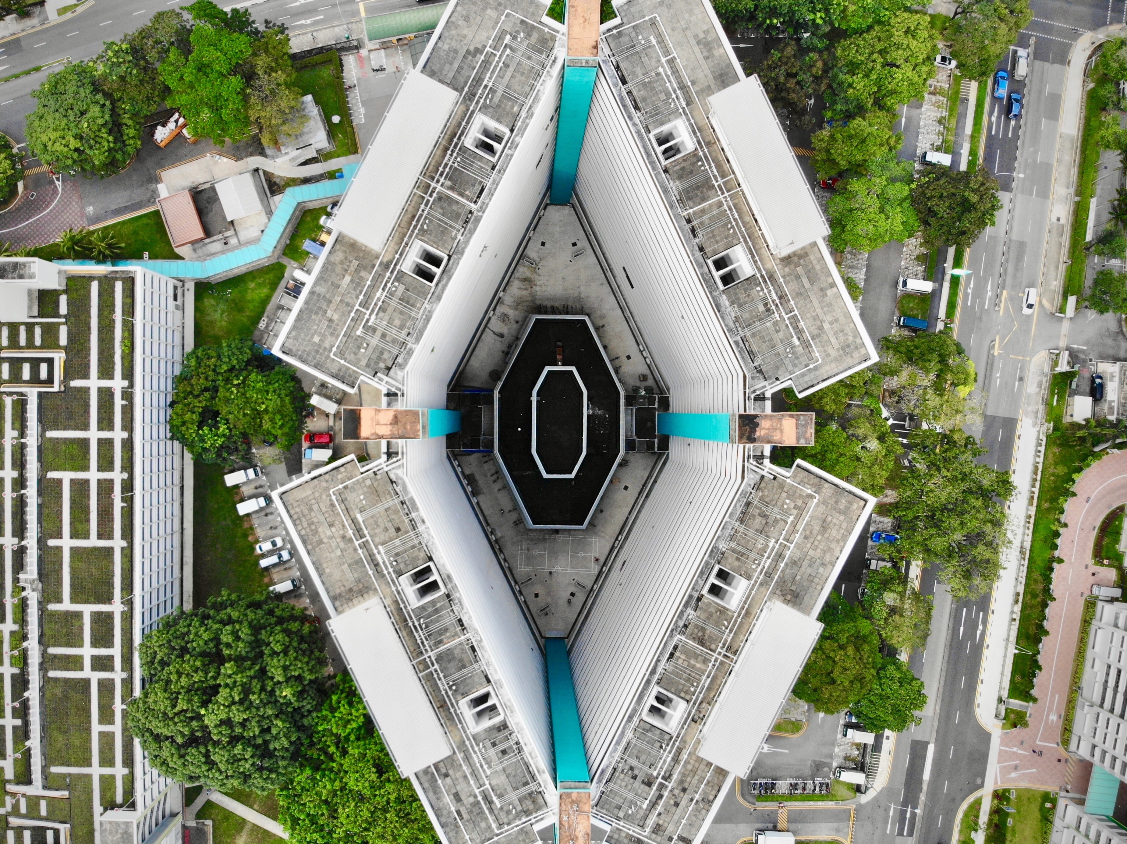 transportation, tower, campus, neighborhood, digital composite, day, buildings, nature, aerial view, road, high, built structure, shape, architecture, modern, HD Wallpaper