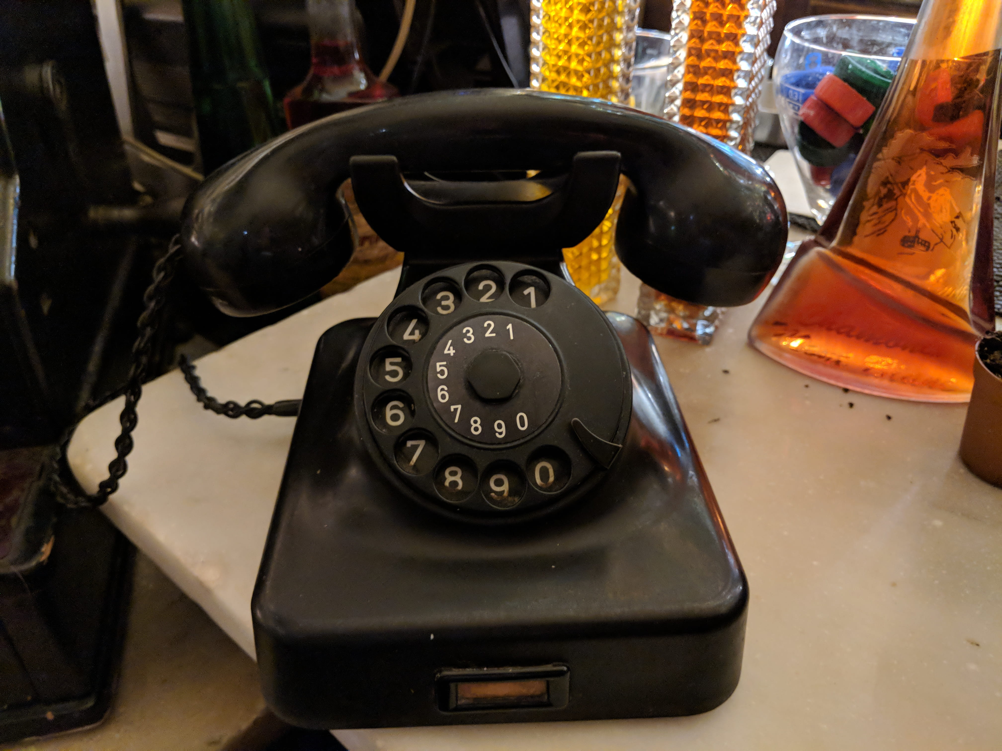 high angle view, greece, technology, vintage, close-up, brettos, focus on foreground, indoors, retro styled, black color, telephone receiver, table, rotary phone, HD Wallpaper