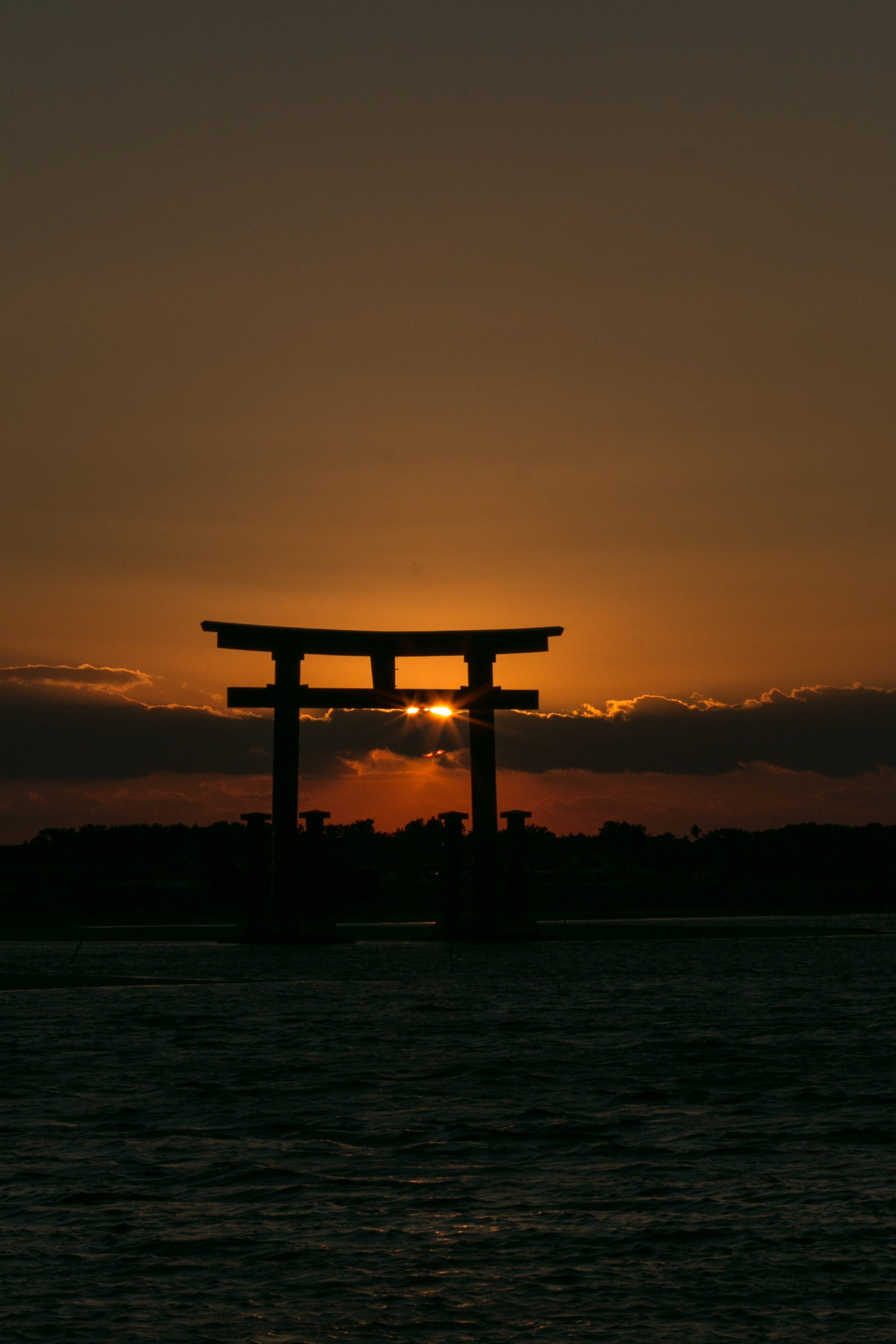 travel destinations, scenics, scenics - nature, sunset, sky, idyllic, nature, built structure, orange color, Japan, Sea, water, sundown, outdoors, connection, Phone HD Wallpaper