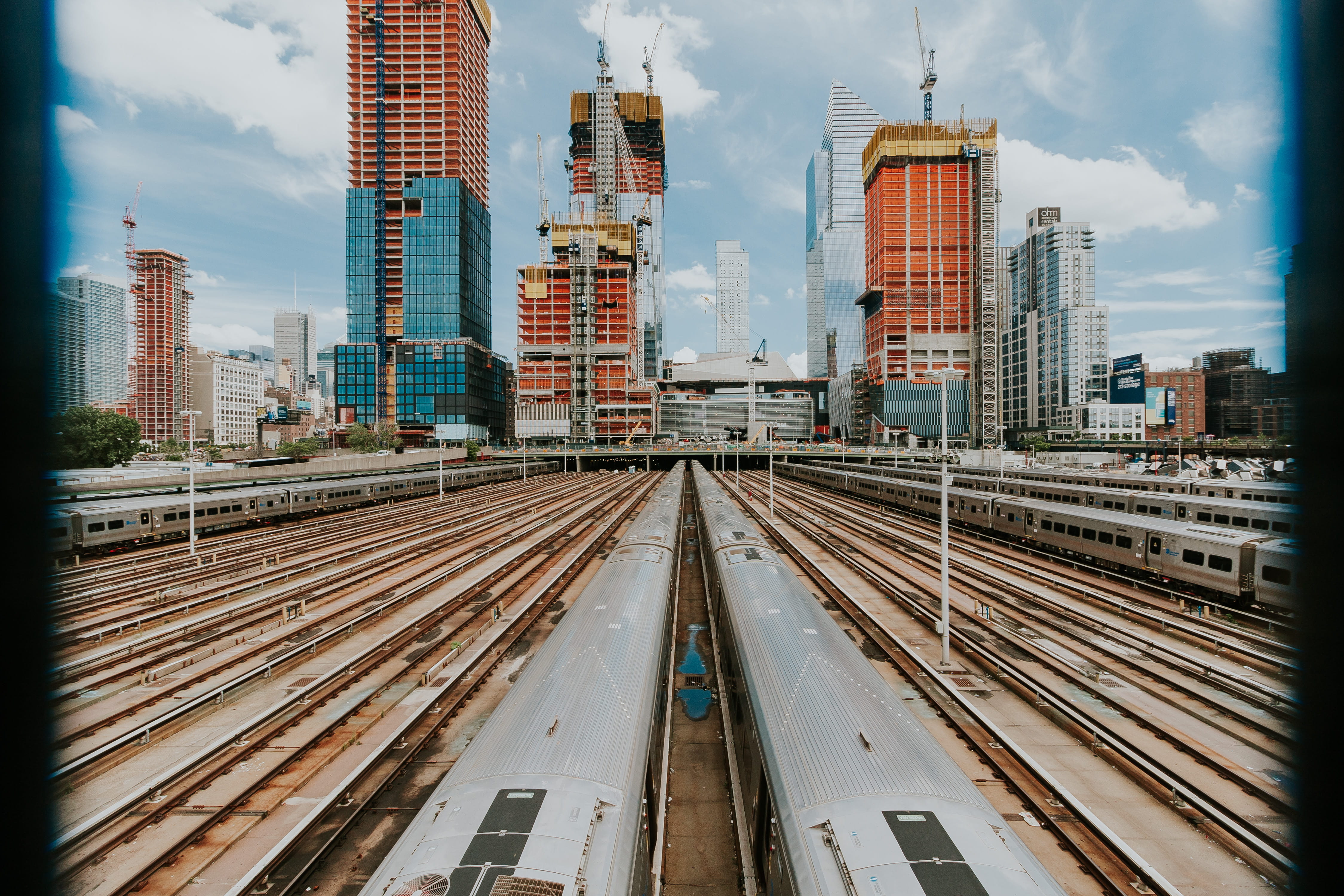 railway, town, rail, new york, building, no people, mode of transportation, built structure, skyscraper, building exterior, leading line, near, way, high rise, HD Wallpaper