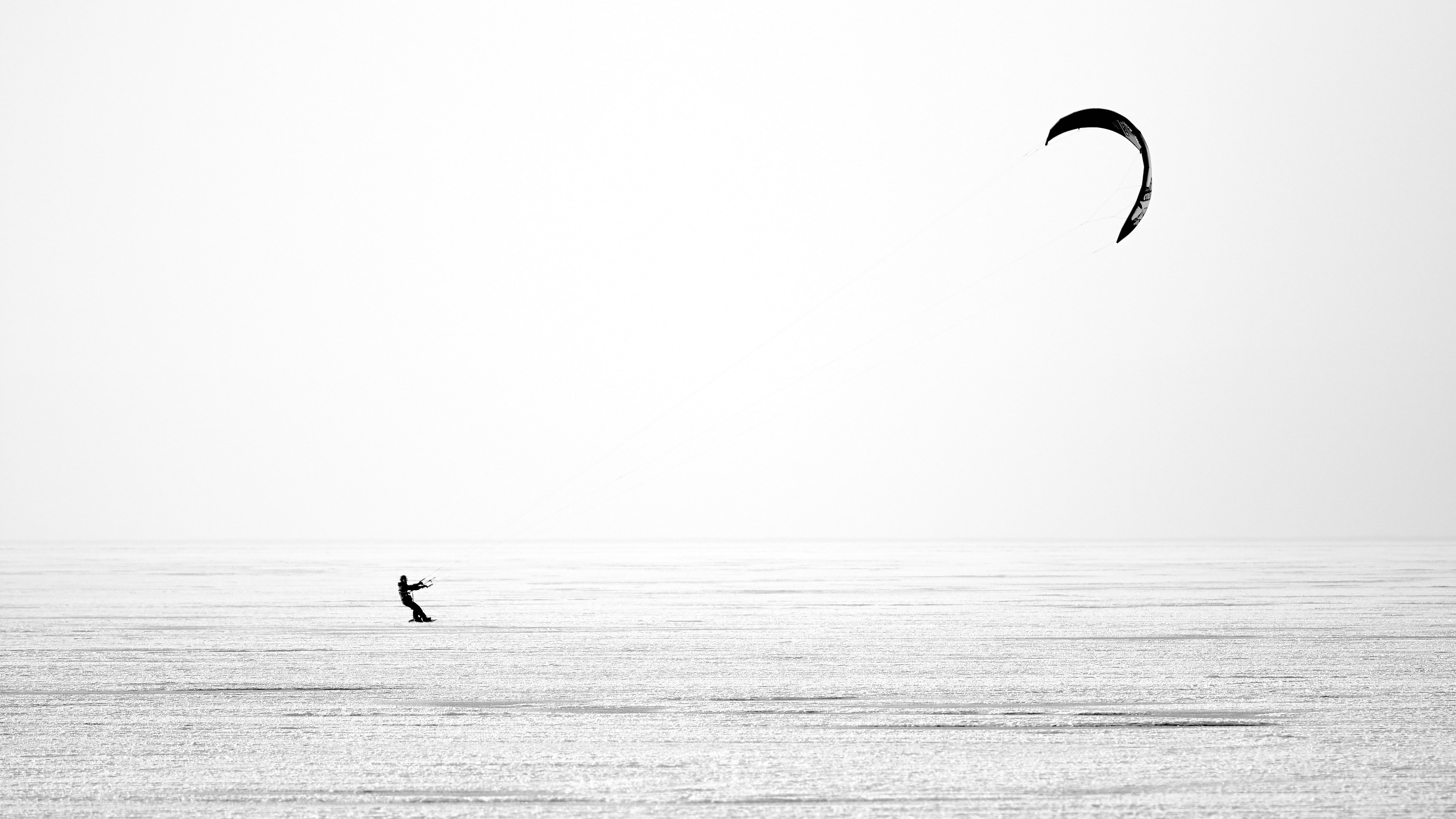 kiteboarding, kite surf, horizon, 5K, surf, copy space, tranquility, day, leisure activity, sea, frozen, scenics - nature, adventure, austria, freedom, HD Wallpaper