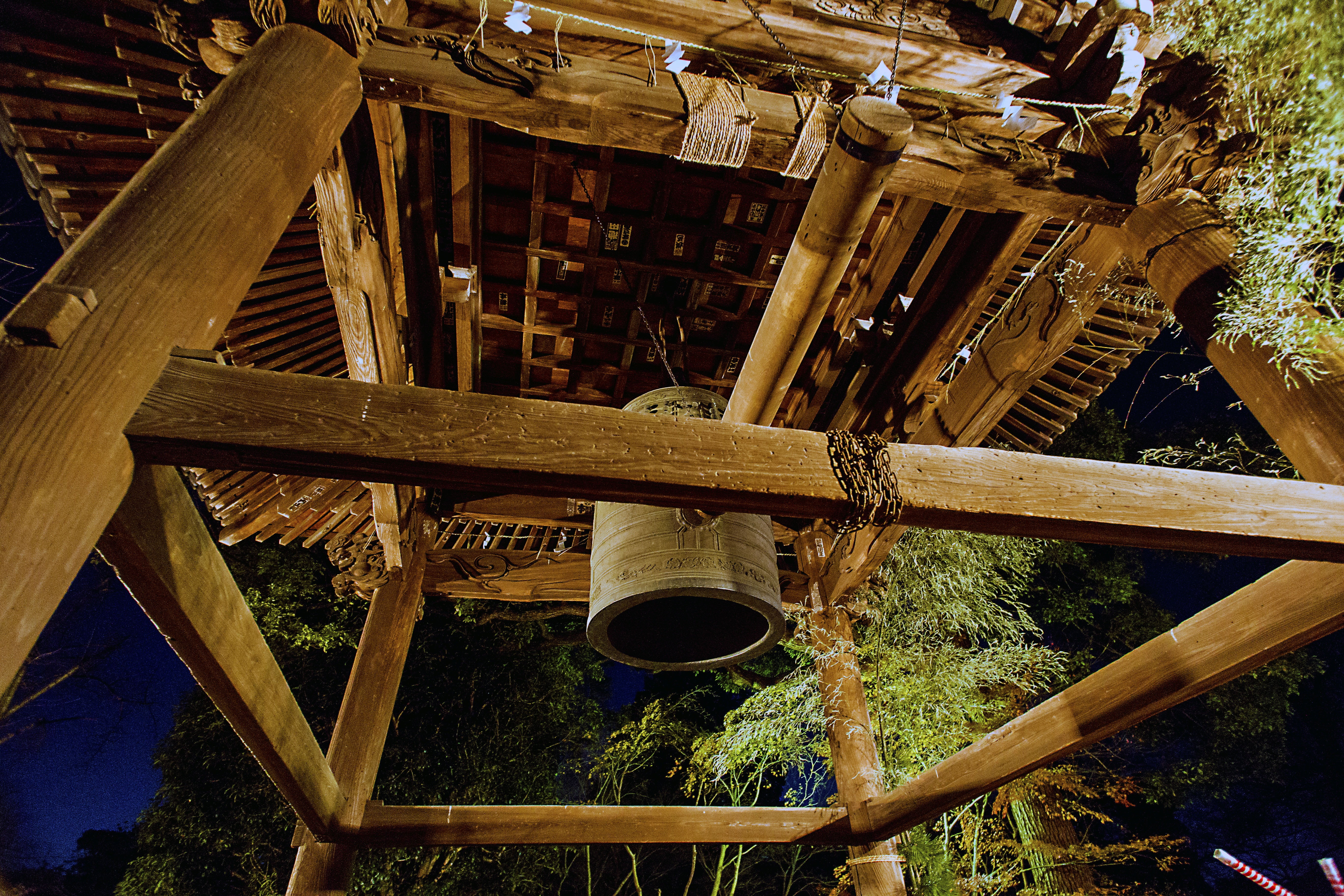 plant, day, built structure, bamboo, japan, night, wood, wood - material, bell hall, bell, 5K, tree, roof, old, low angle view, no people, bamboo - material, HD Wallpaper