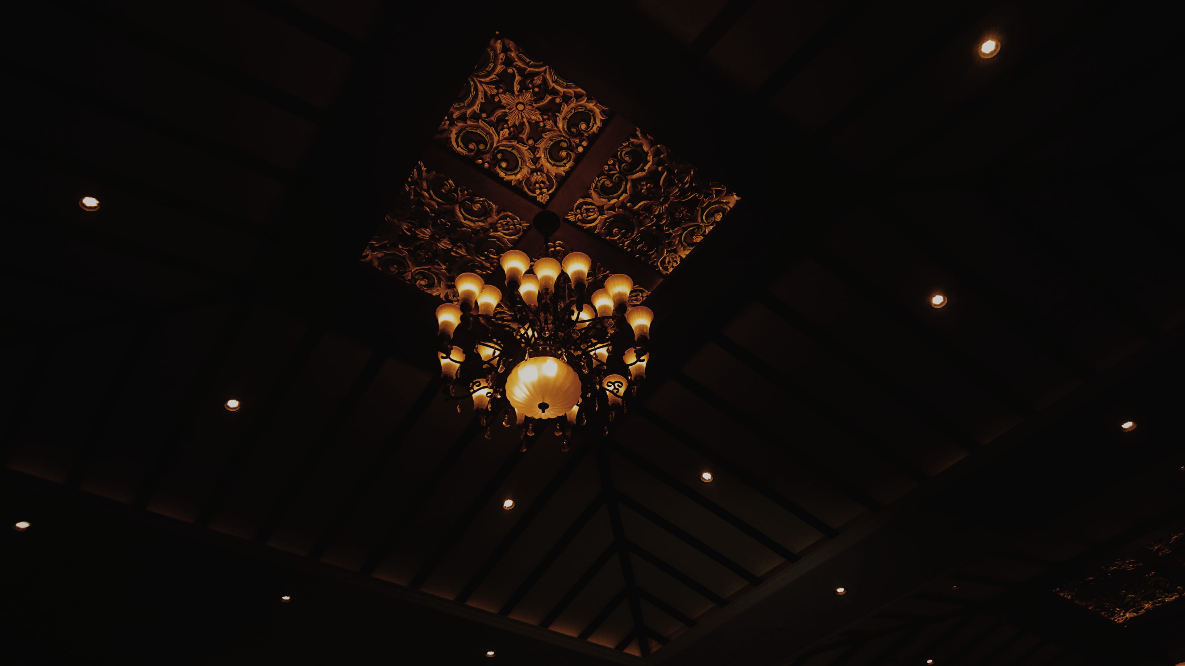 lantern, dark, night, chandelier, decoration, illuminated, building, appliance, lampshade, light fixture, lamp, lighting, low angle view, hanging, black, HD Wallpaper