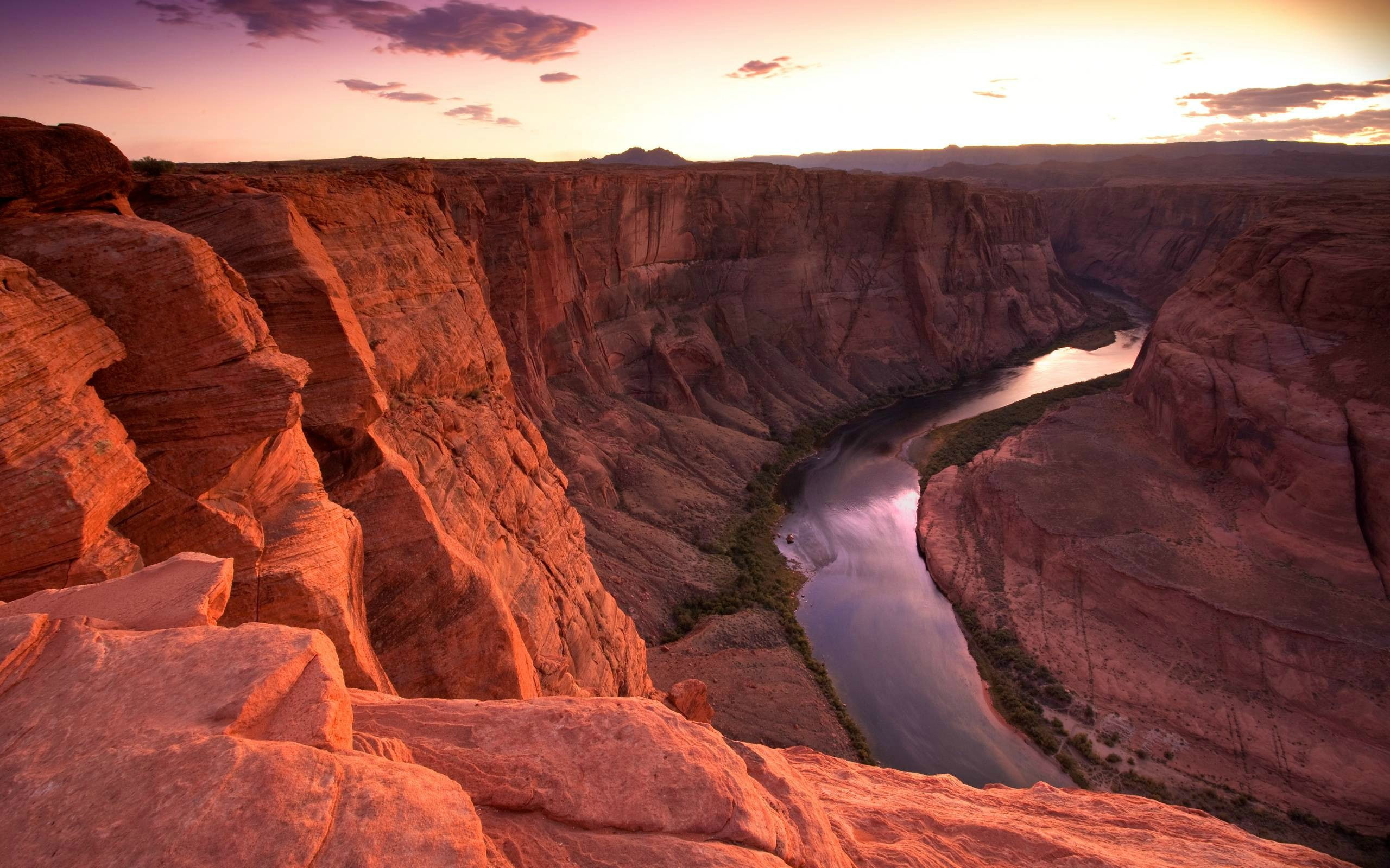 sunset, nature, 2K, photography, river, canyon, landscape, rock, HD Wallpaper